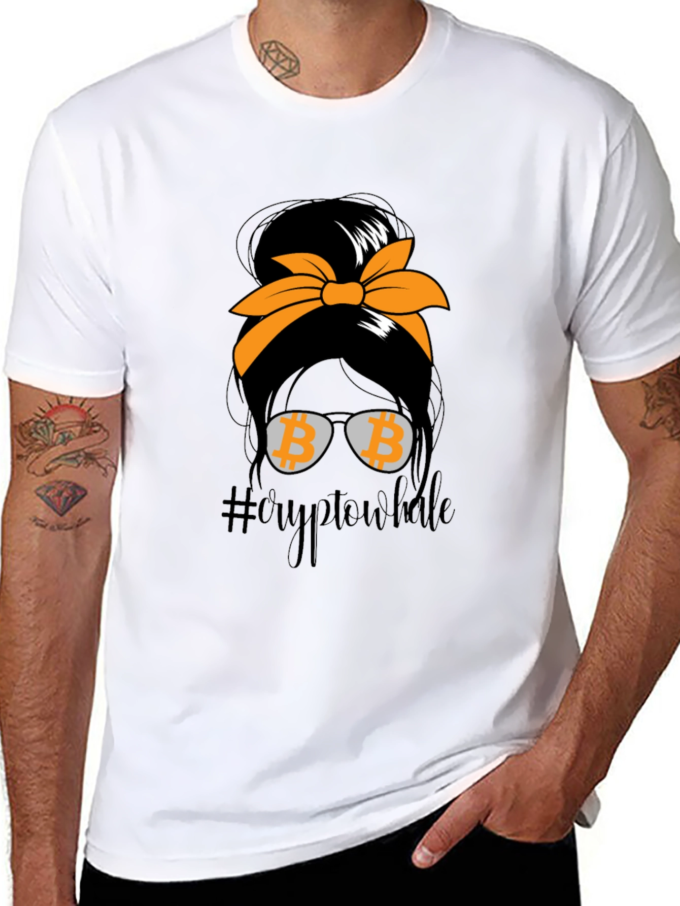 Crypto Whale Bitcoin Messy Bun T-Shirt