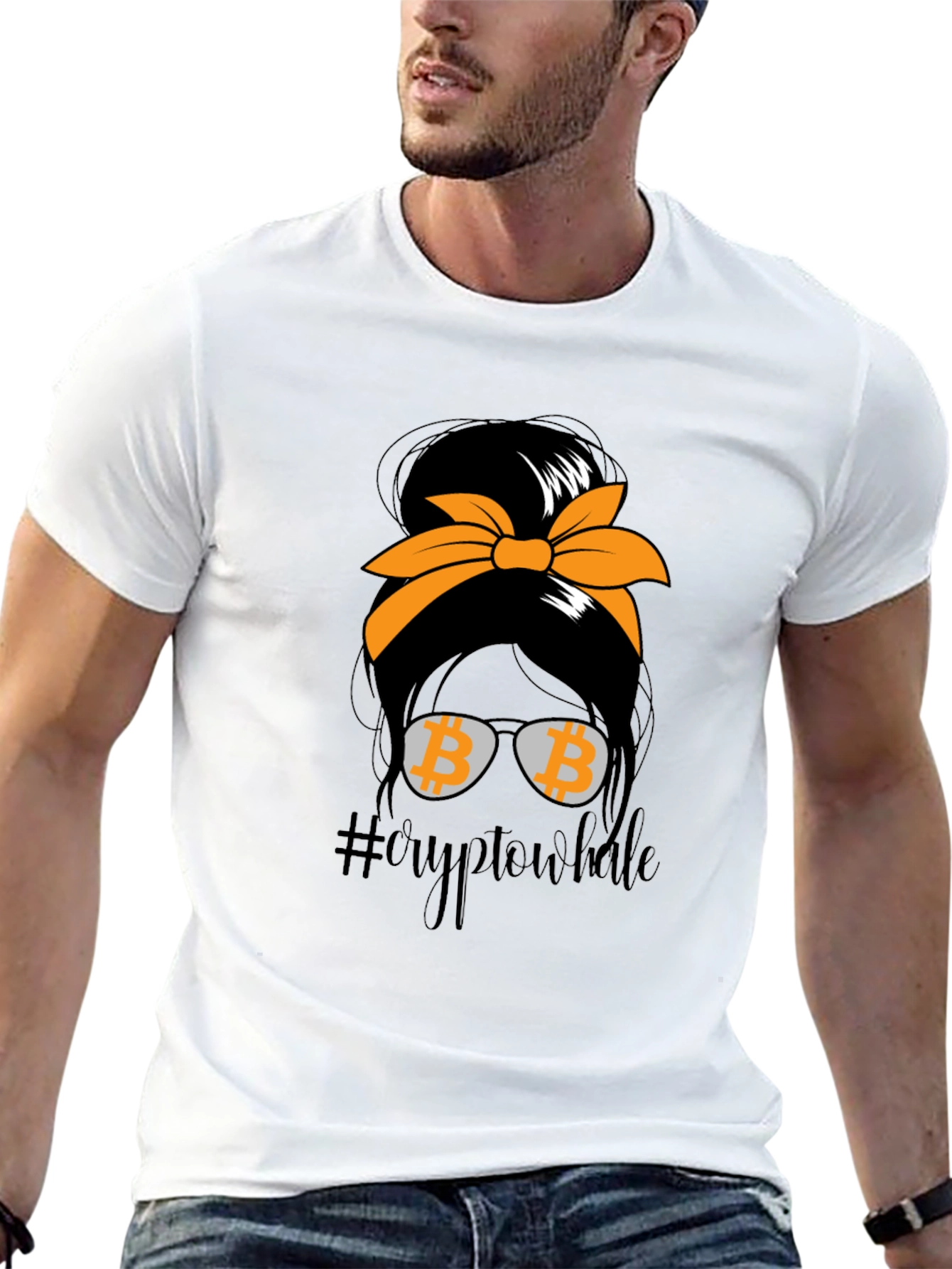 Crypto Whale Bitcoin Messy Bun T-Shirt
