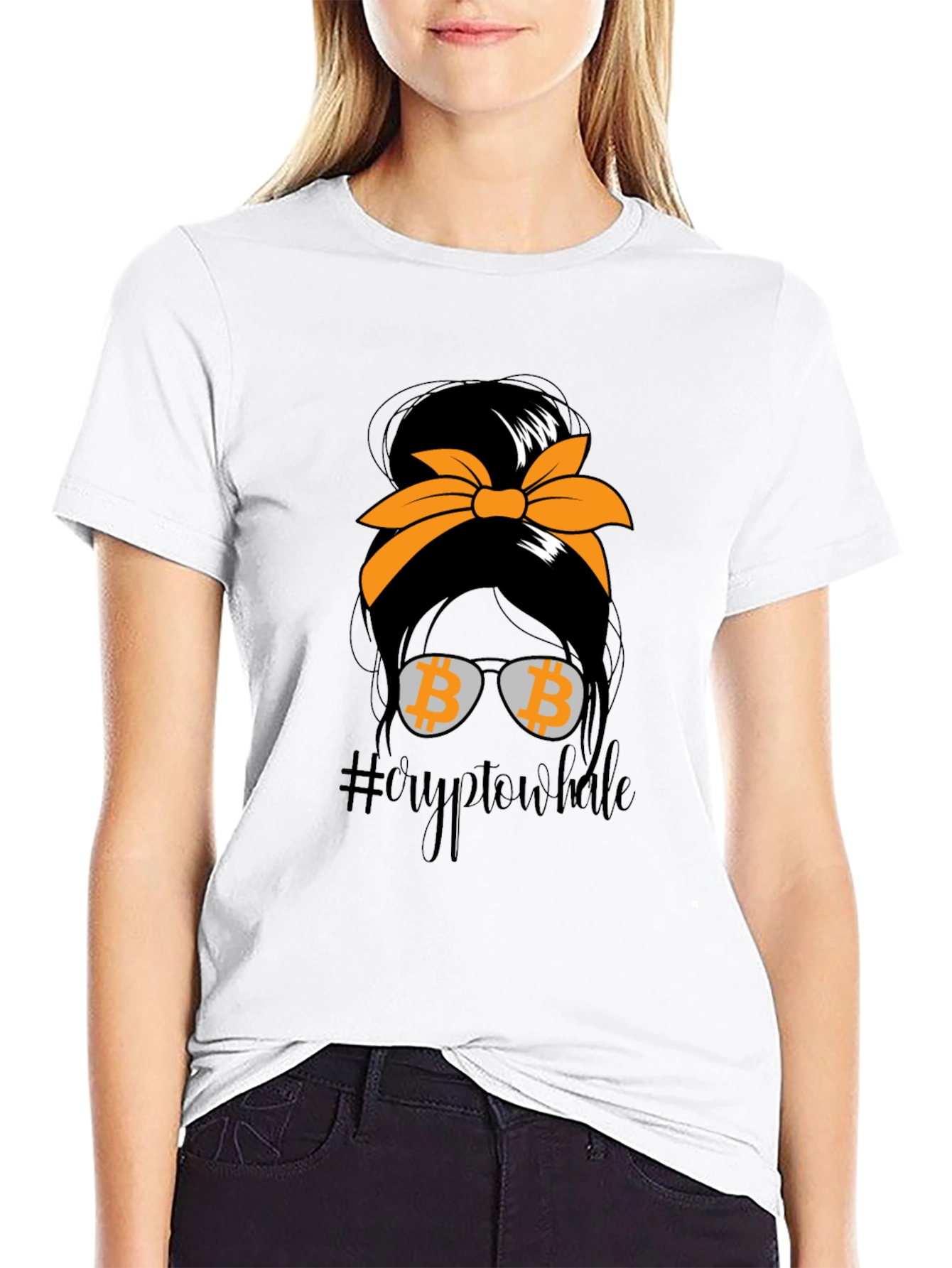Crypto Whale Bitcoin Messy Bun T-Shirt