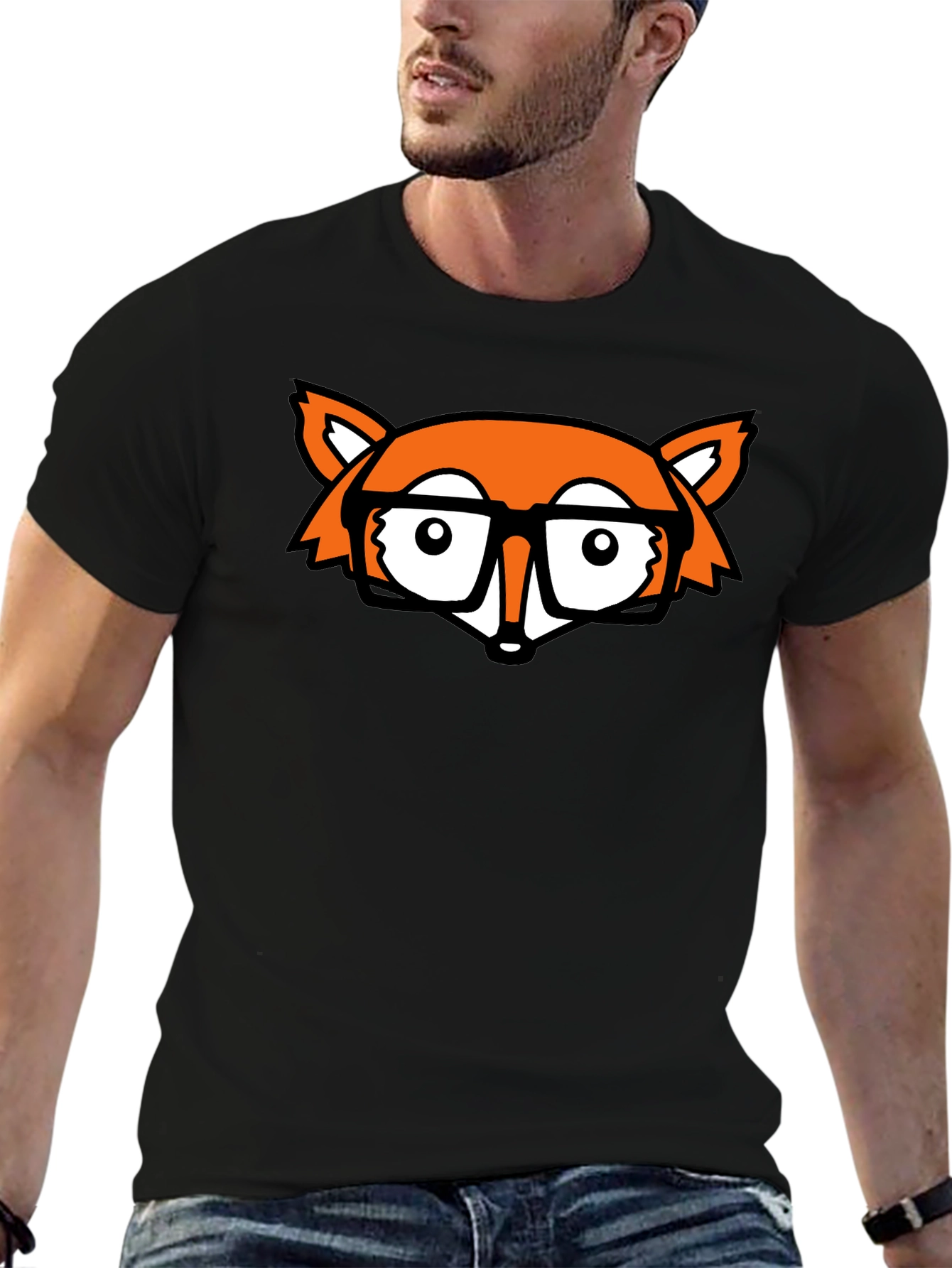 Fox Nerd Black T-Shirt - Geeky Style