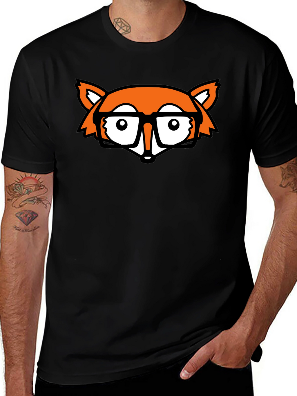 Fox Nerd Black T-Shirt - Geeky Style