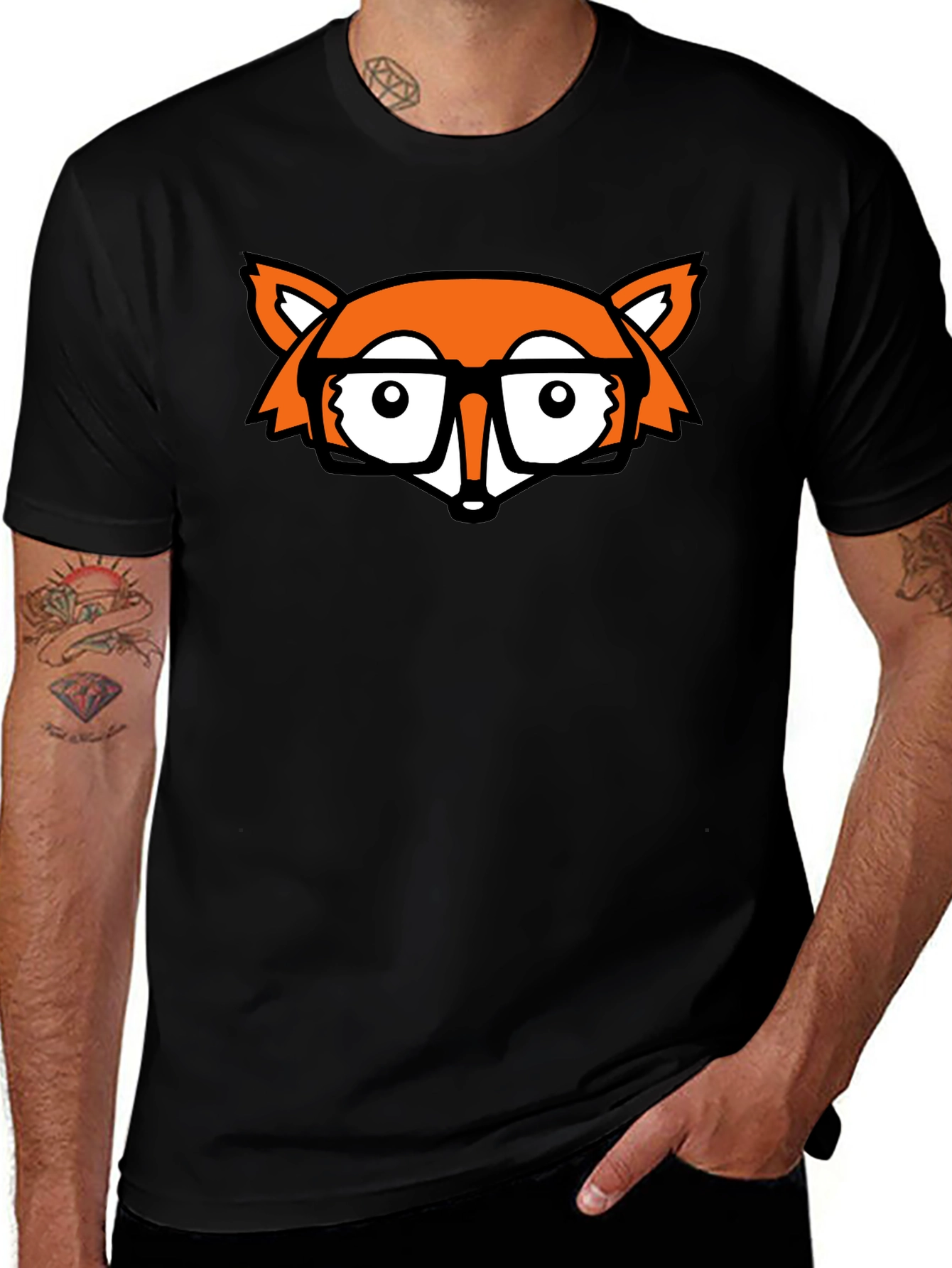 Fox Nerd Black T-Shirt - Geeky Style