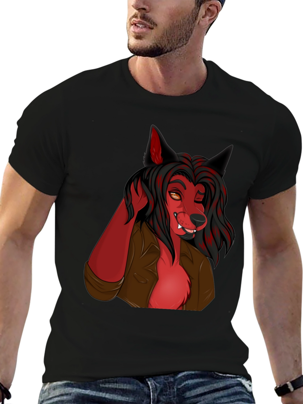 Wolf Character Graphic Black T-Shirt