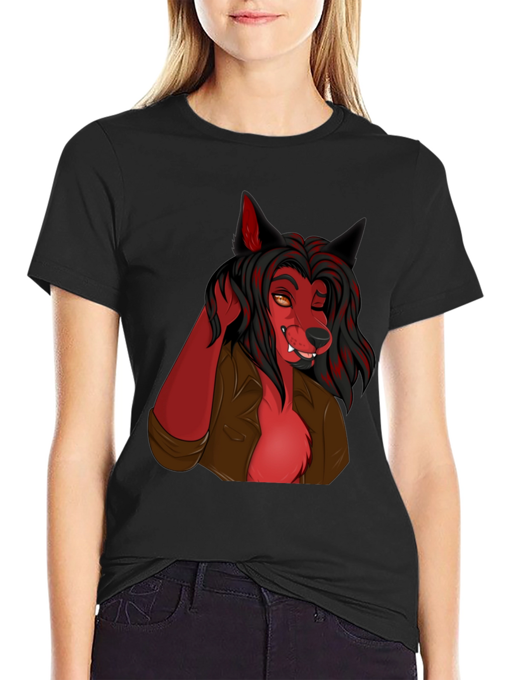Wolf Character Graphic Black T-Shirt