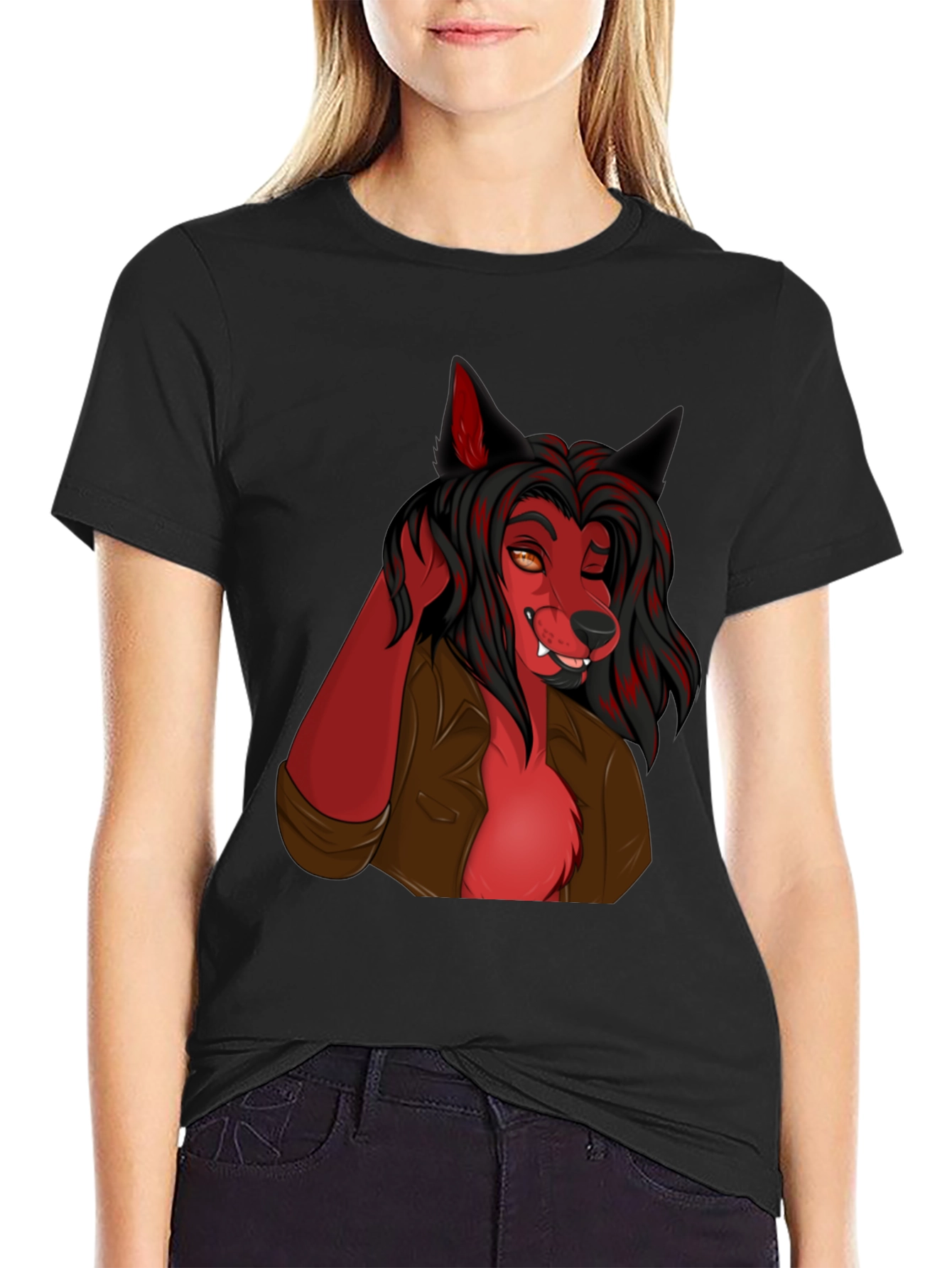 Wolf Character Graphic Black T-Shirt