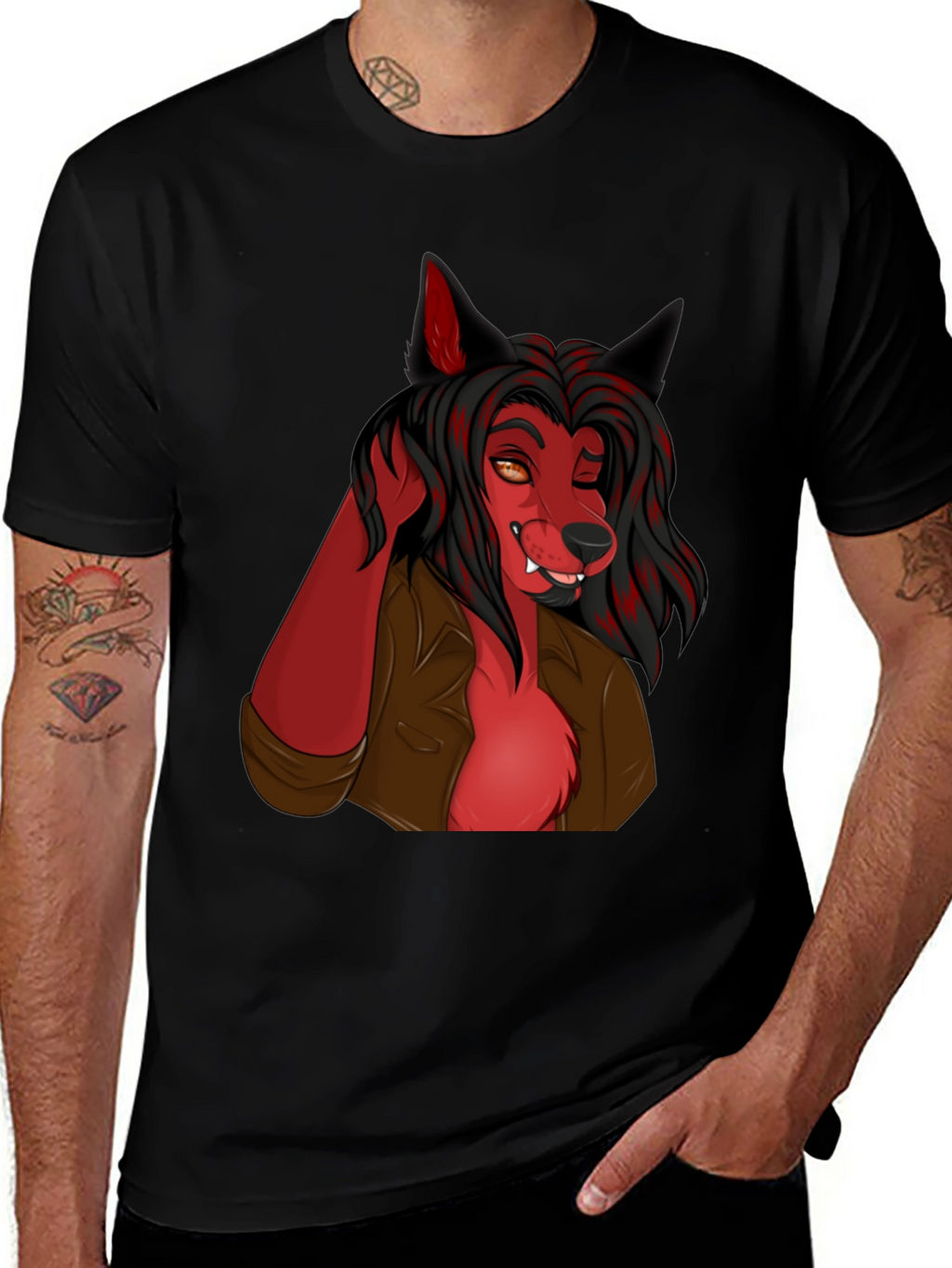 Wolf Character Graphic Black T-Shirt