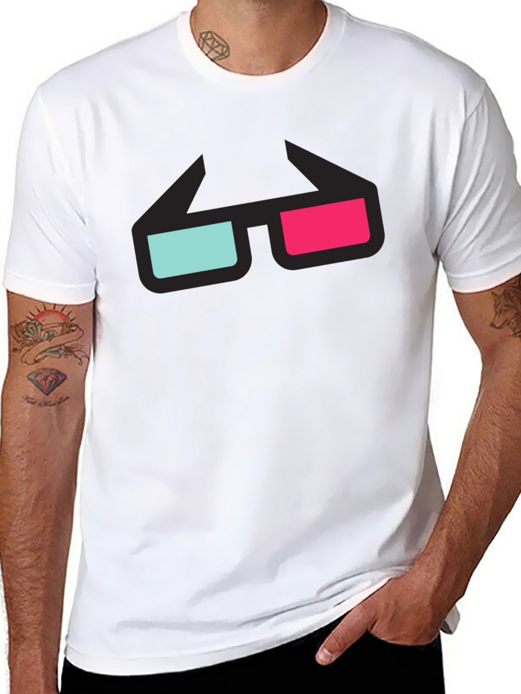 3D Glasses Graphic Tee - Black Cotton T-Shirt