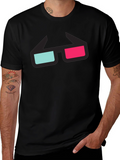 3D Glasses Graphic Tee - Black Cotton T-Shirt
