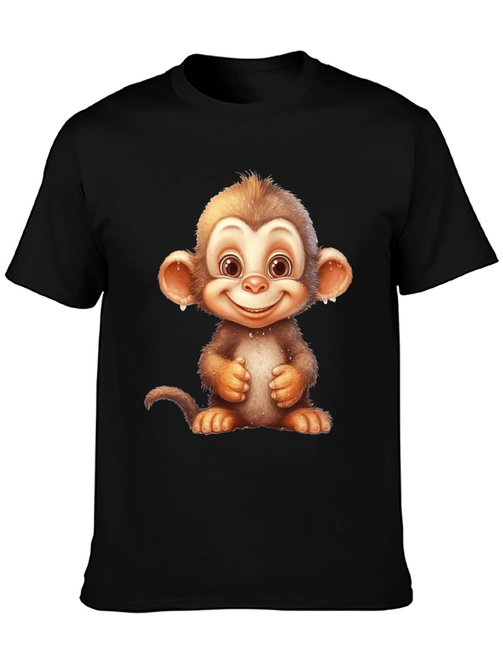 Cartoon Monkey Graphic Tee - Fun Black T-Shirt