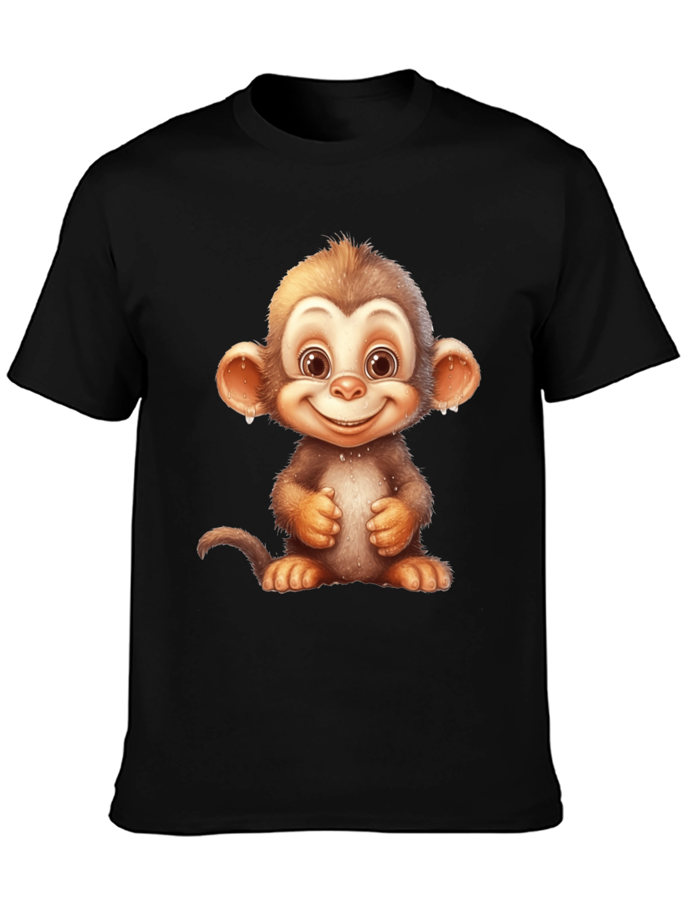 Cartoon Monkey Graphic Tee - Fun Black T-Shirt