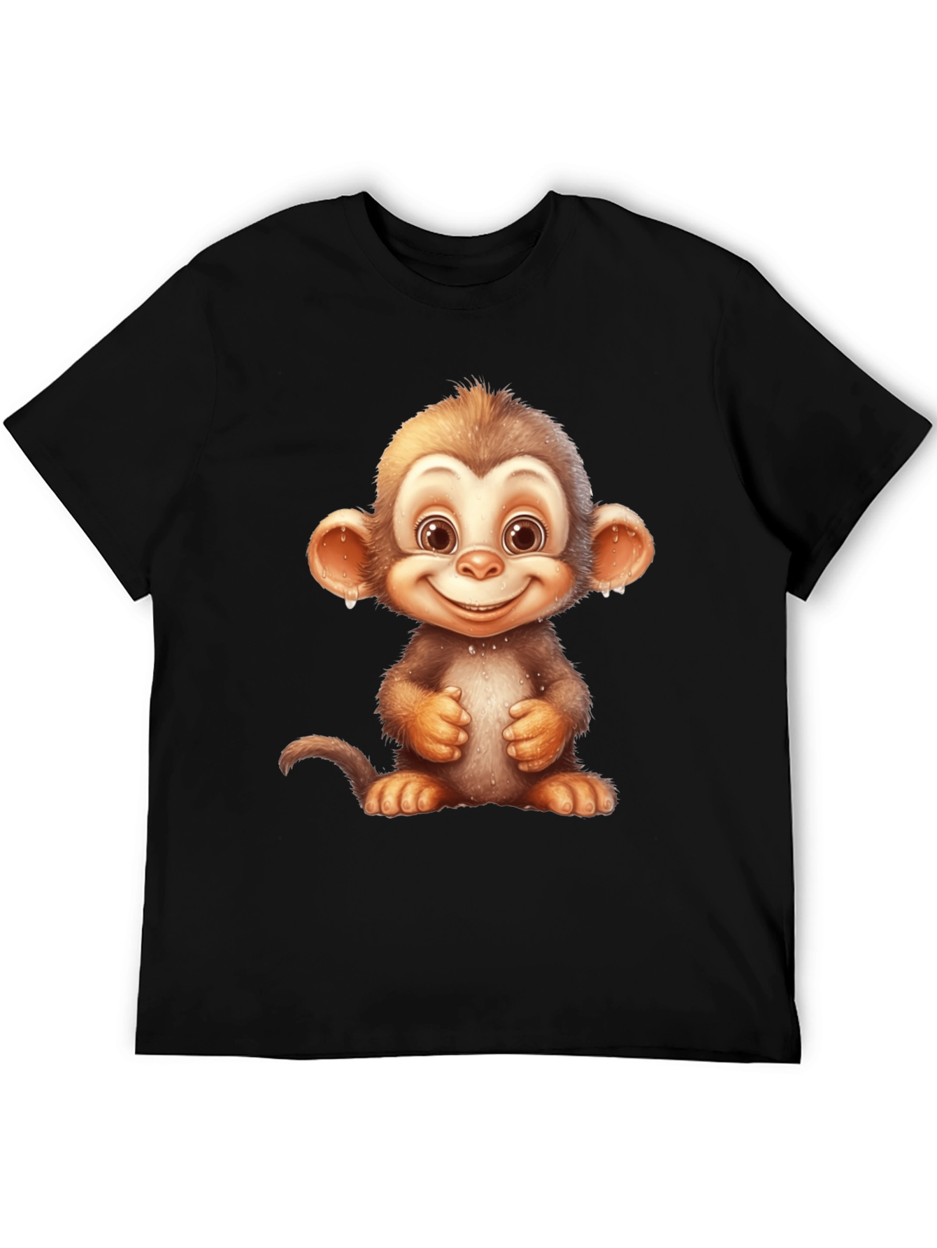 Cartoon Monkey Graphic Tee - Fun Black T-Shirt