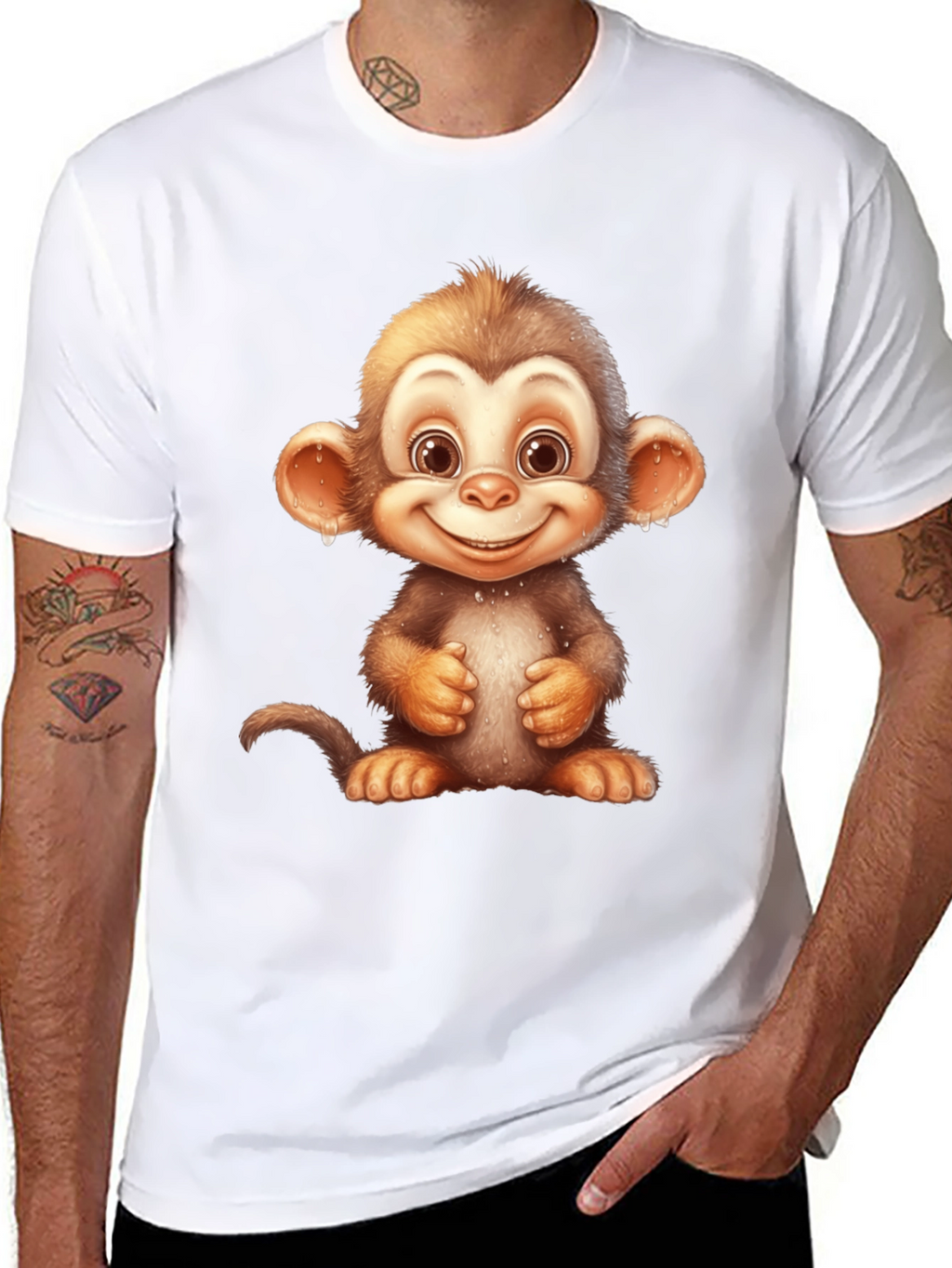 Cartoon Monkey Graphic Tee - Fun Black T-Shirt