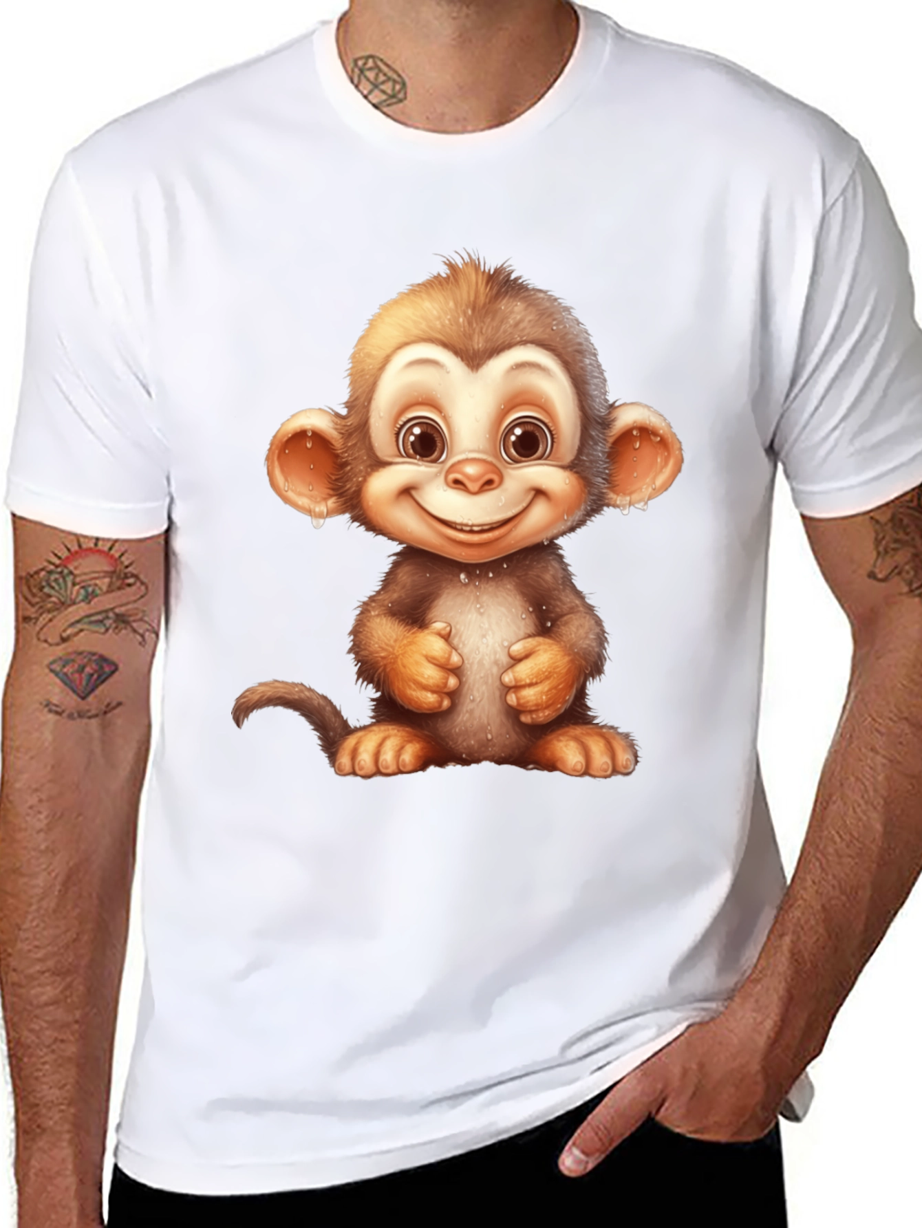 Cartoon Monkey Graphic Tee - Fun Black T-Shirt