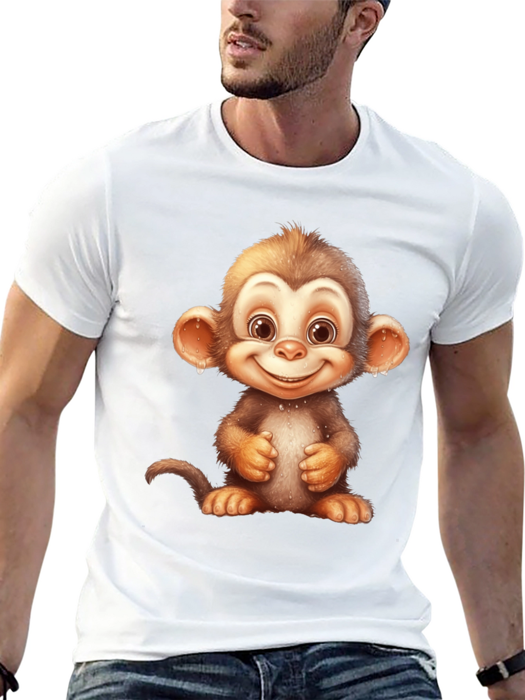 Cartoon Monkey Graphic Tee - Fun Black T-Shirt