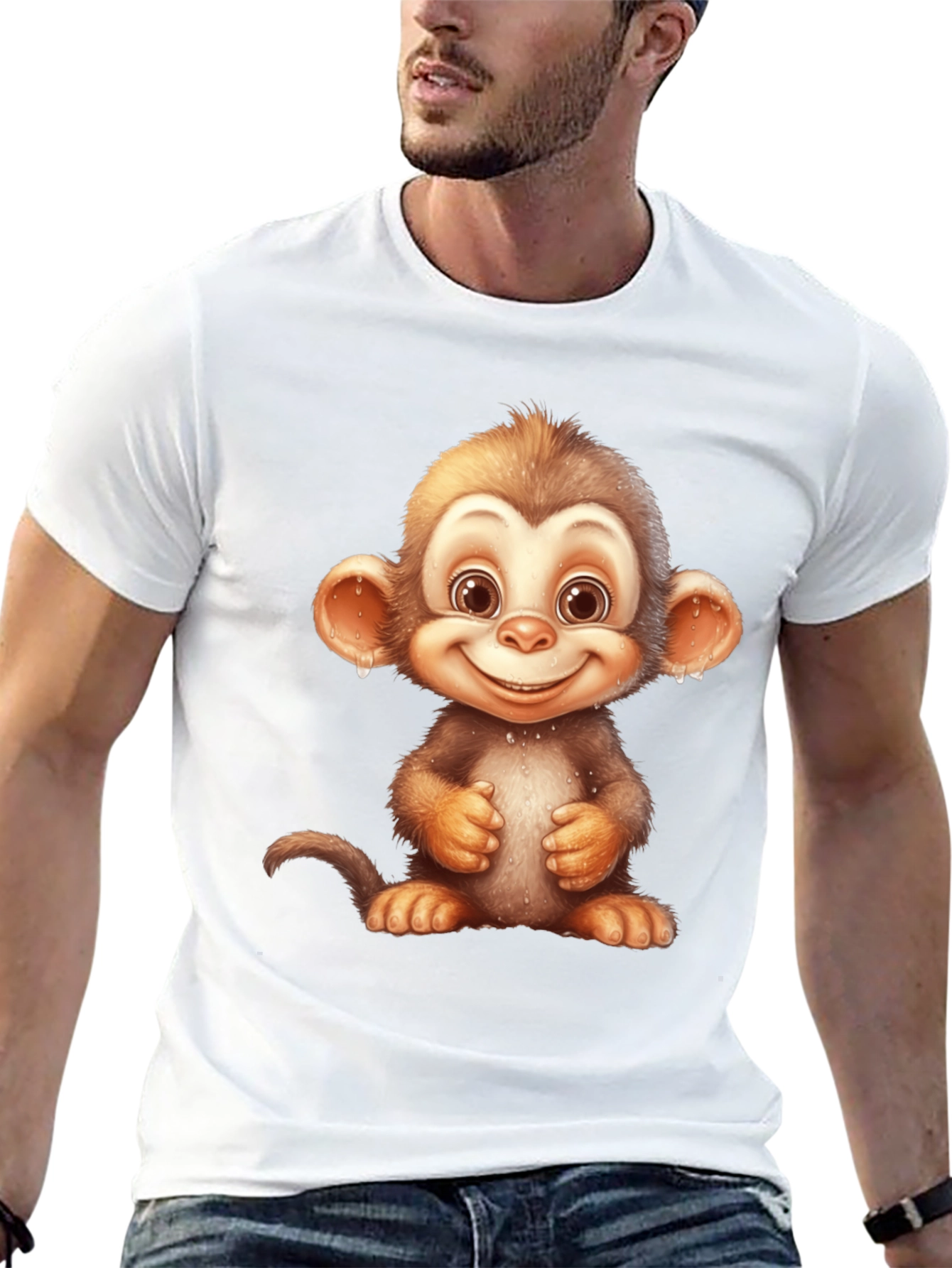 Cartoon Monkey Graphic Tee - Fun Black T-Shirt