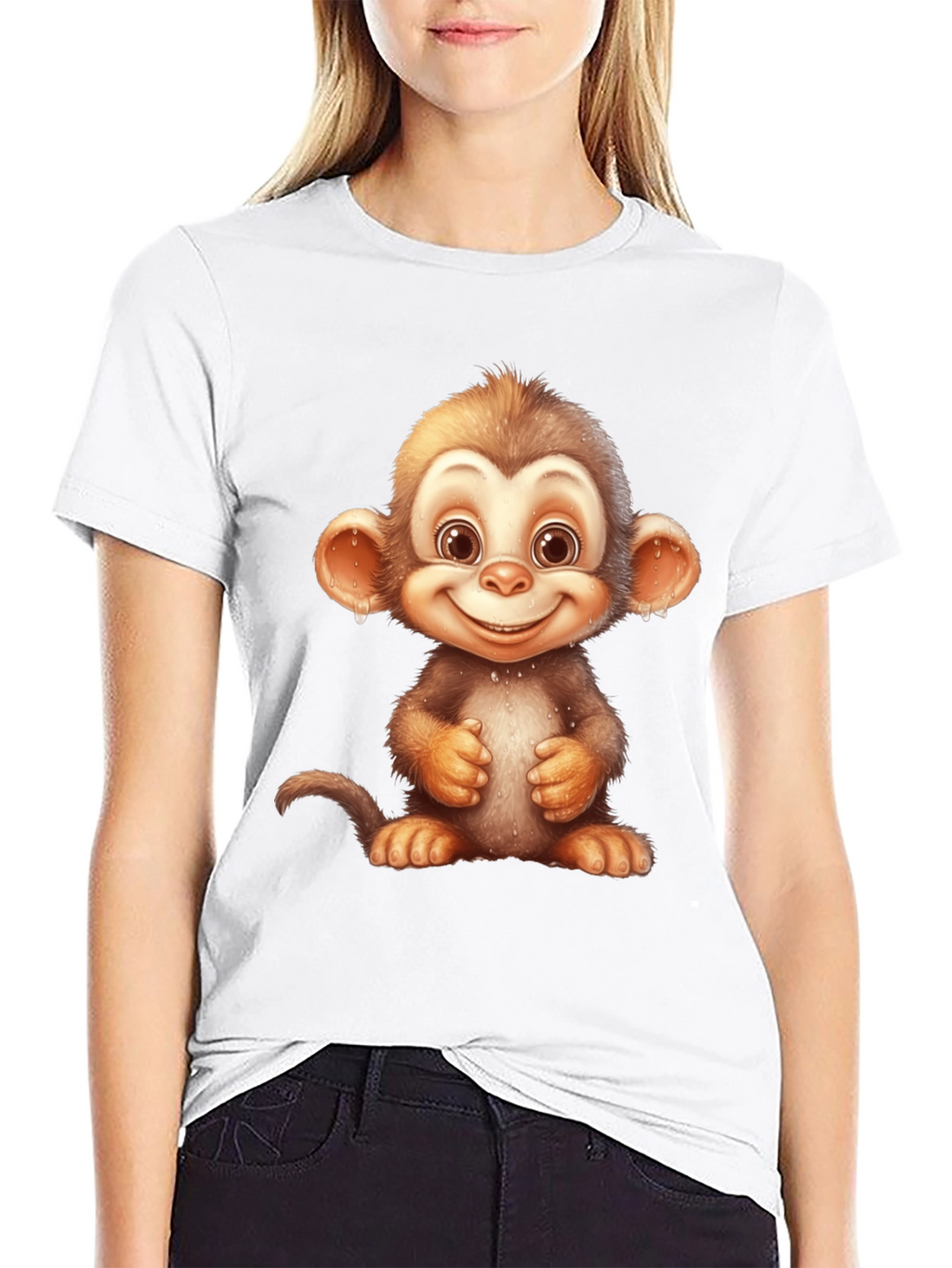 Cartoon Monkey Graphic Tee - Fun Black T-Shirt