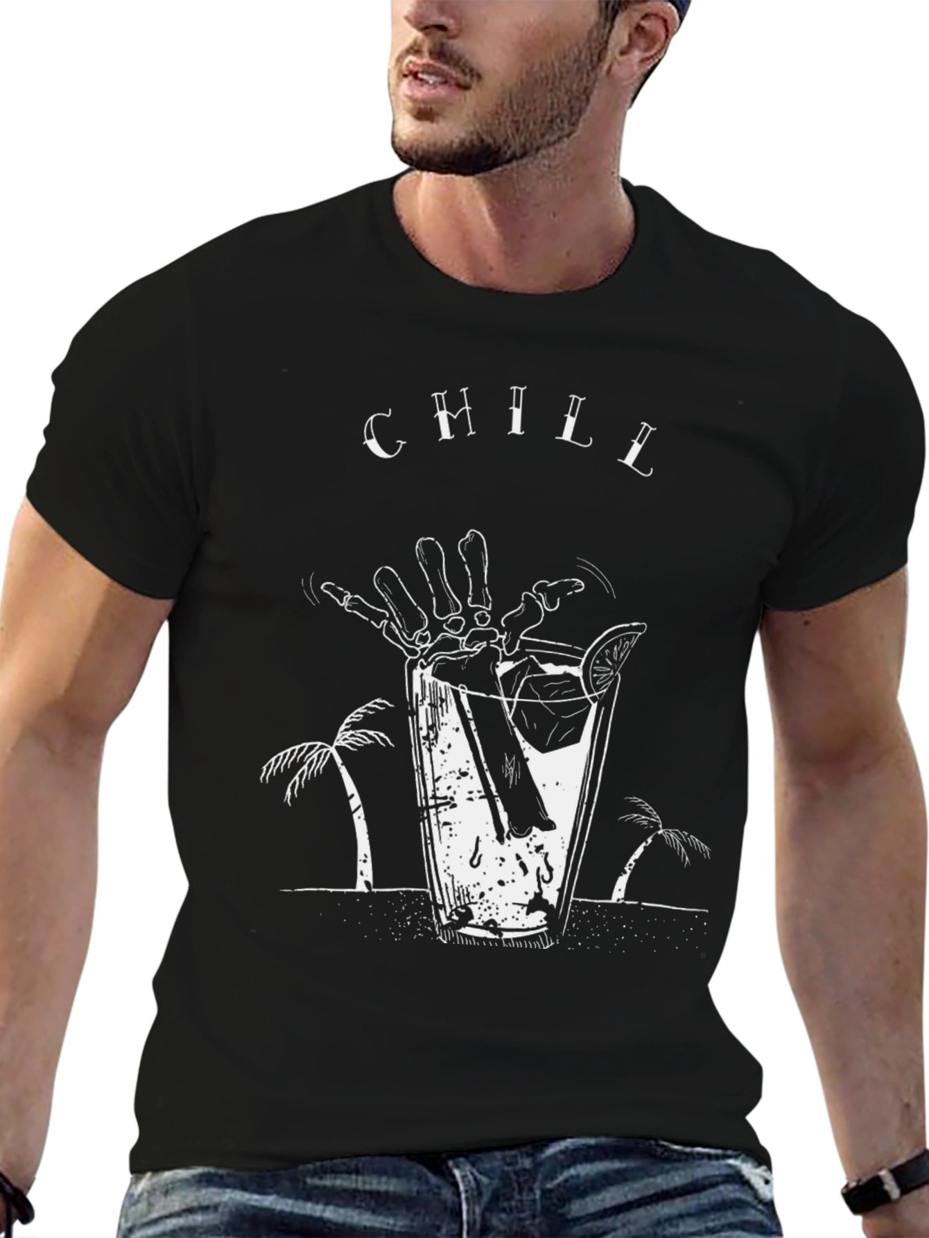 Chill Skeleton Cocktail Graphic T-Shirt