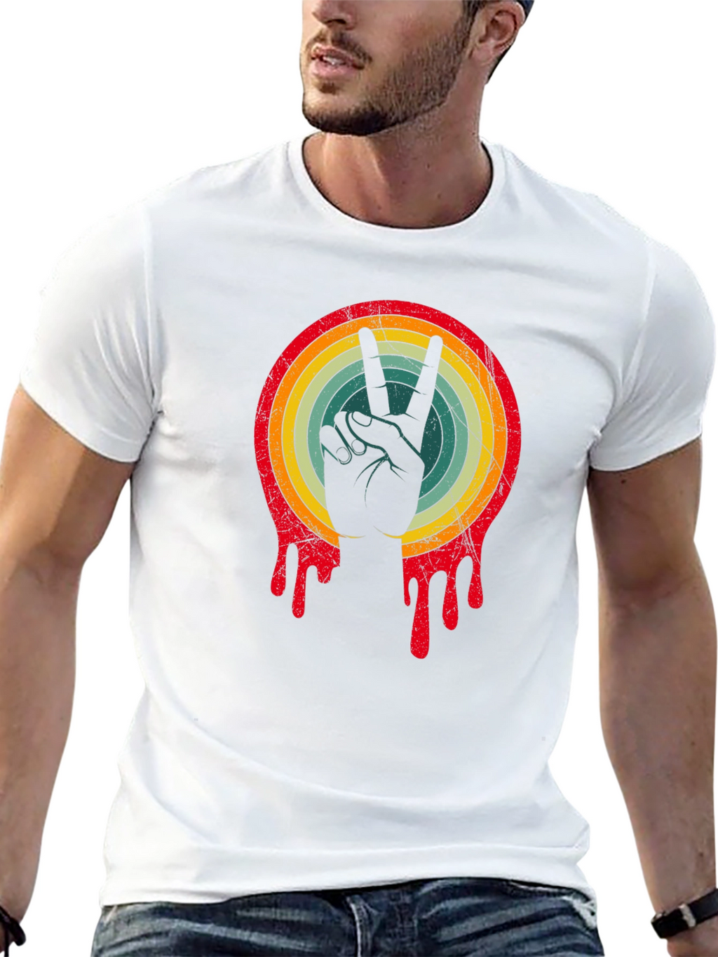 Retro Peace Sign Graphic Tee - Relaxed Fit