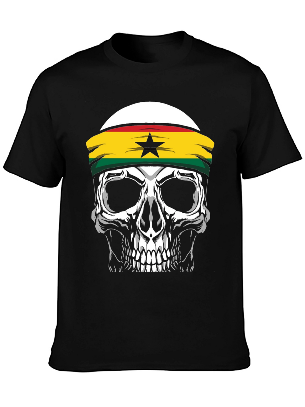 Skull Ghana Flag Headband Black T-Shirt