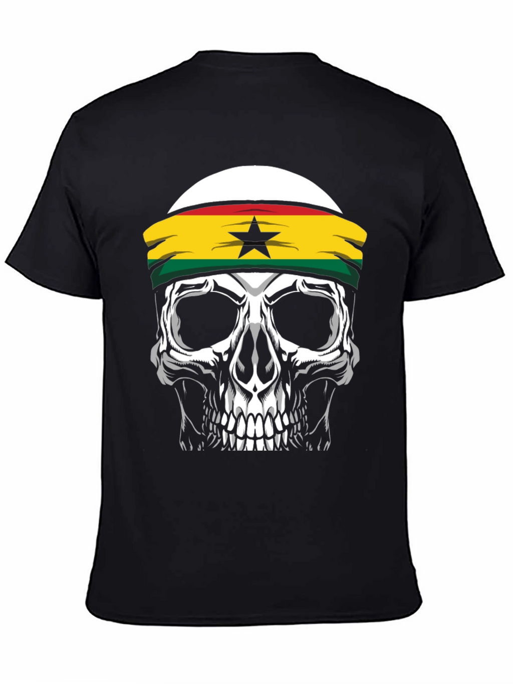 Skull Ghana Flag Headband Black T-Shirt