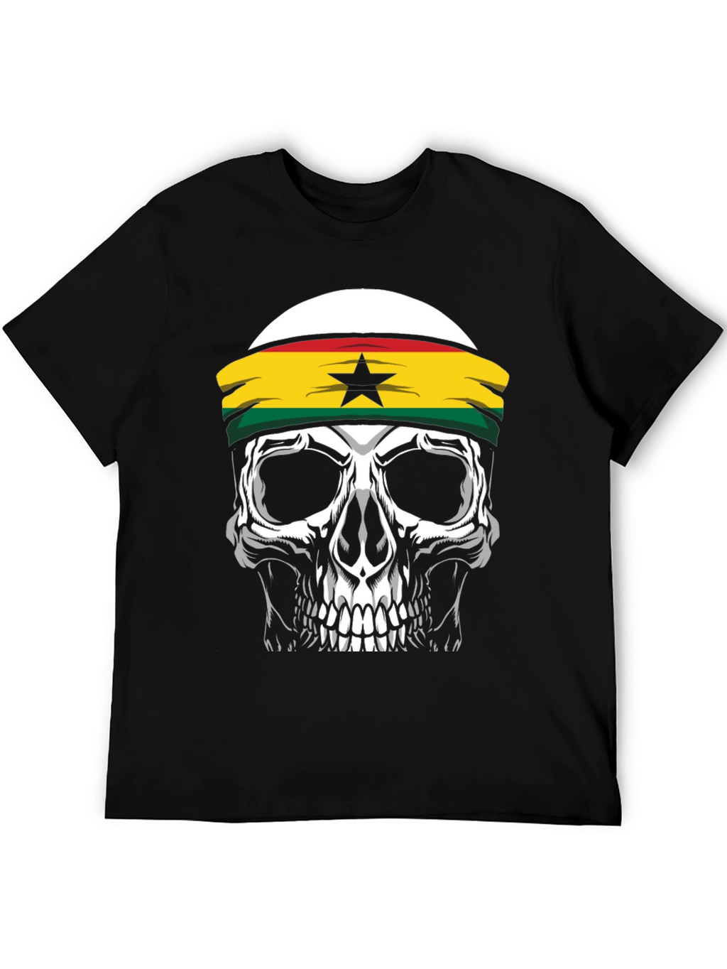 Skull Ghana Flag Headband Black T-Shirt