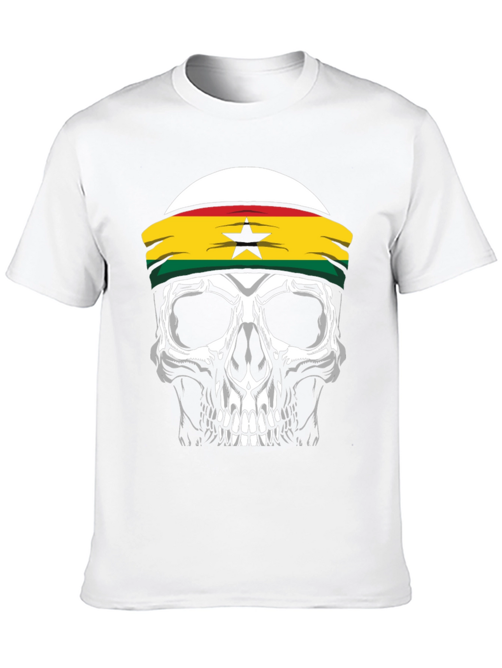 Skull Ghana Flag Headband Black T-Shirt