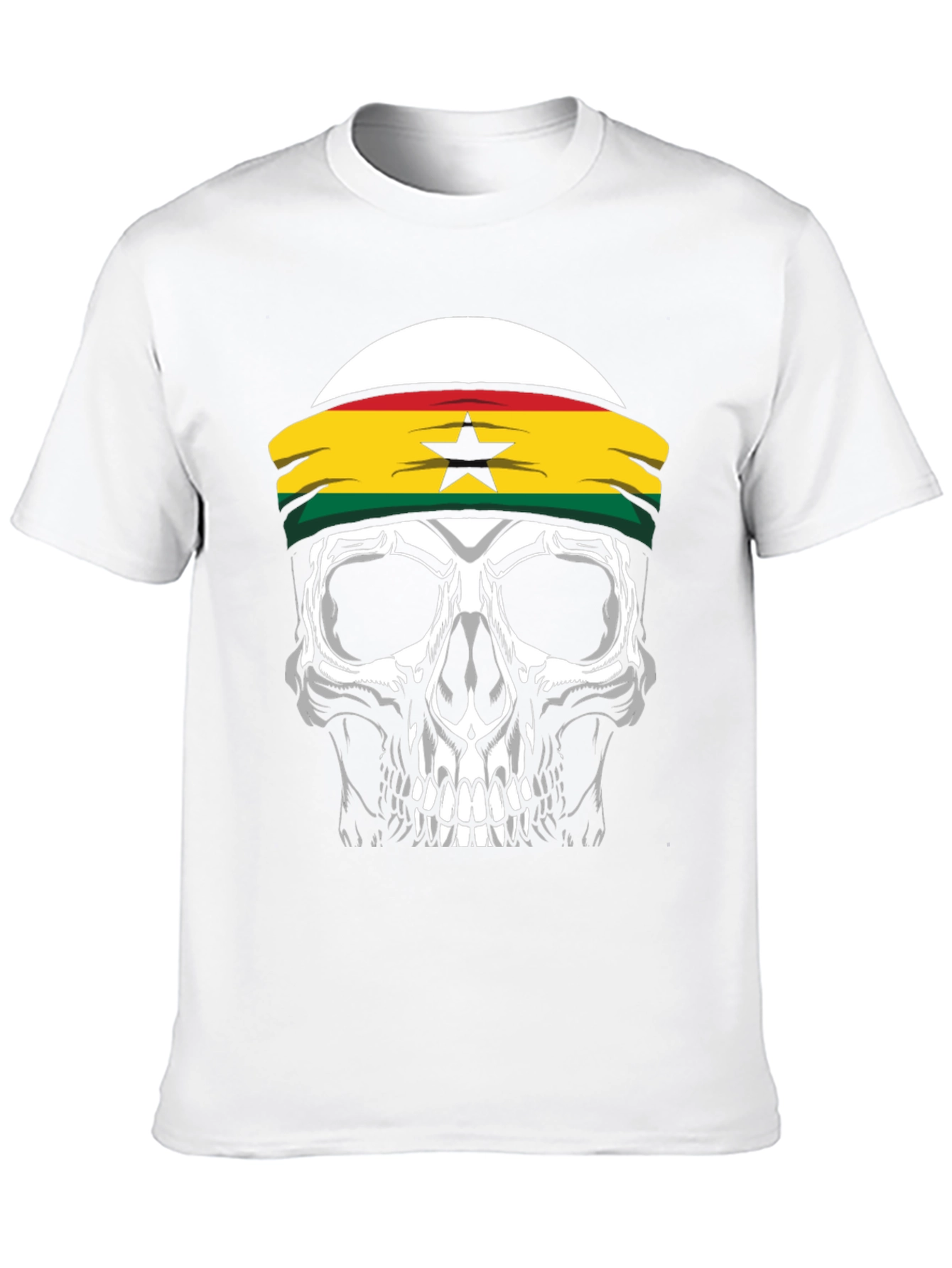 Skull Ghana Flag Headband Black T-Shirt