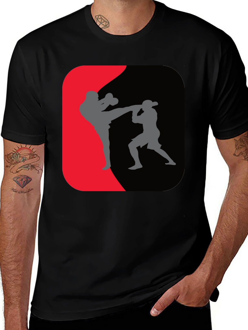 Martial Arts Kickboxing Graphic Tee - Black
