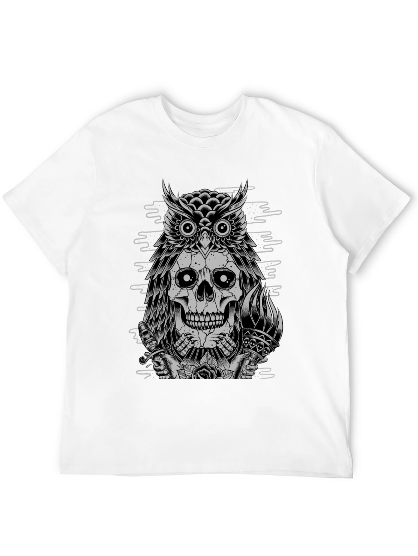 Skull Owl Graphic Print Crew Neck T-Shirt