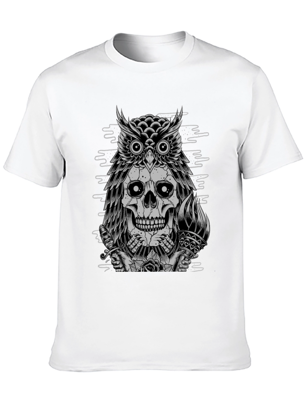 Skull Owl Graphic Print Crew Neck T-Shirt