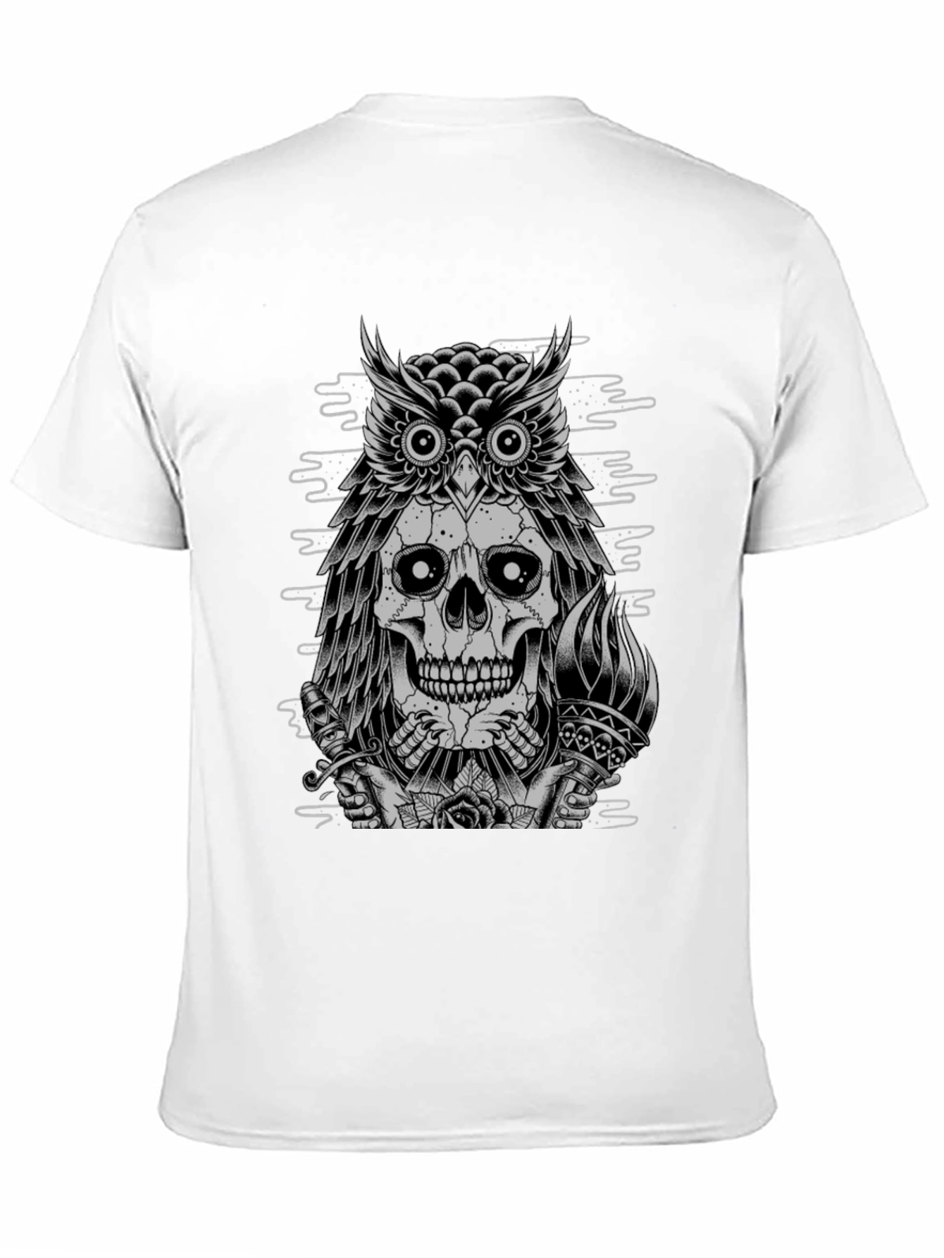 Skull Owl Graphic Print Crew Neck T-Shirt