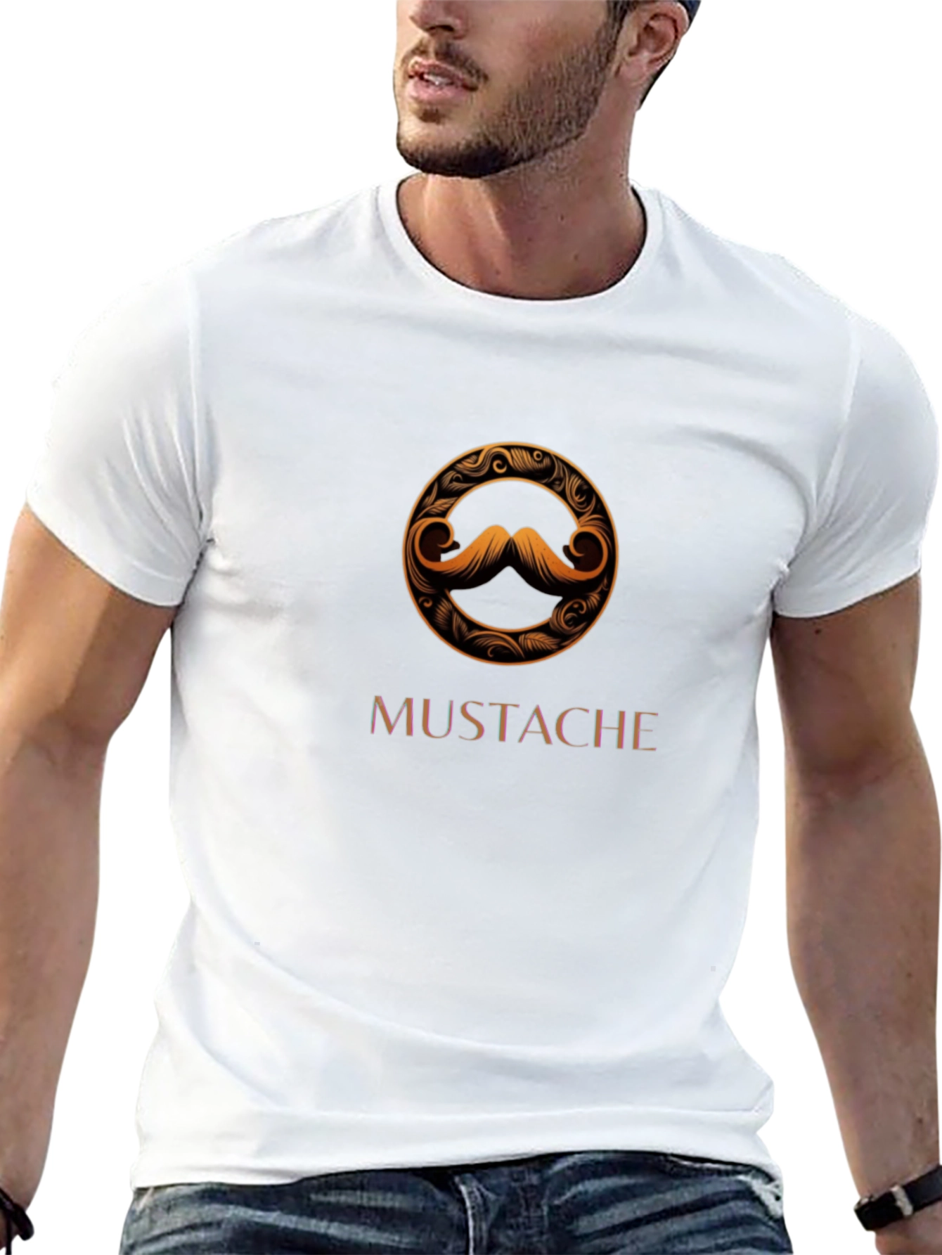 Mustache Graphic Tee - Stylish Round Print