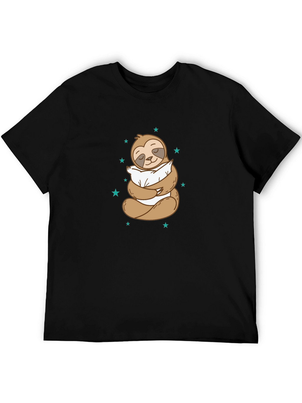 Sloth Hugging Pillow Graphic Black T-Shirt