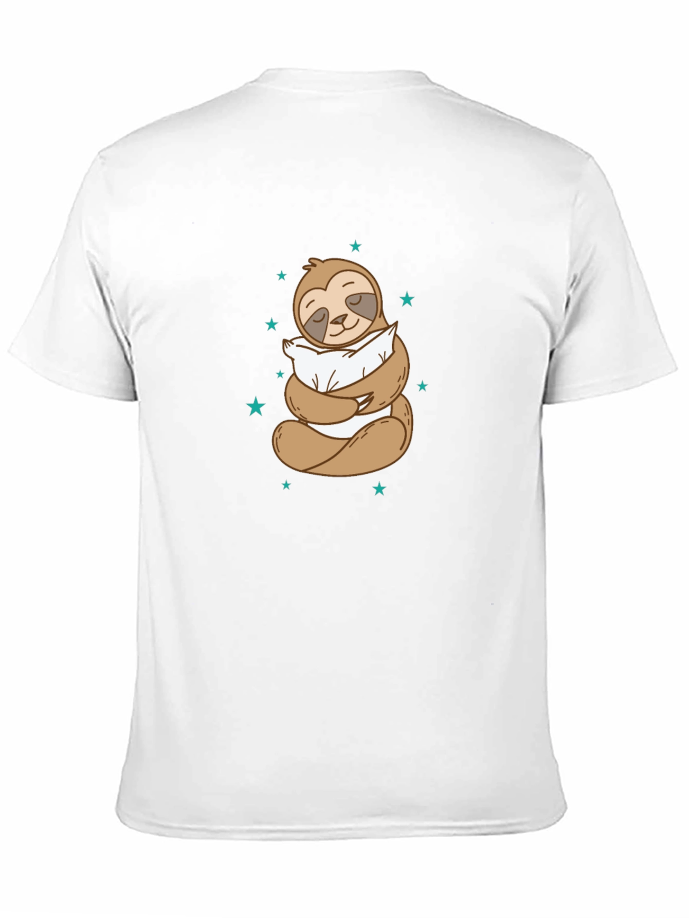 Sloth Hugging Pillow Graphic Black T-Shirt