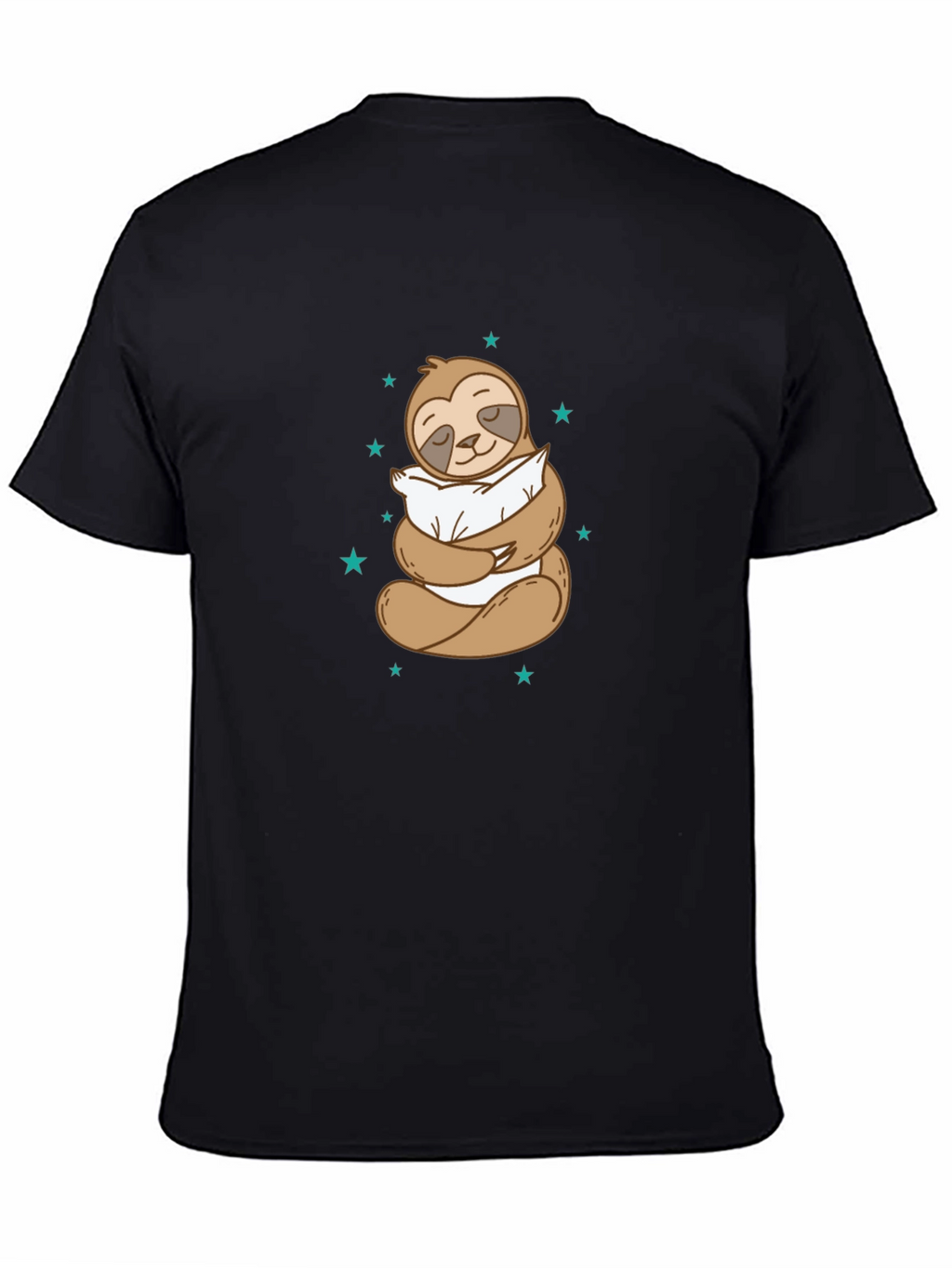 Sloth Hugging Pillow Graphic Black T-Shirt