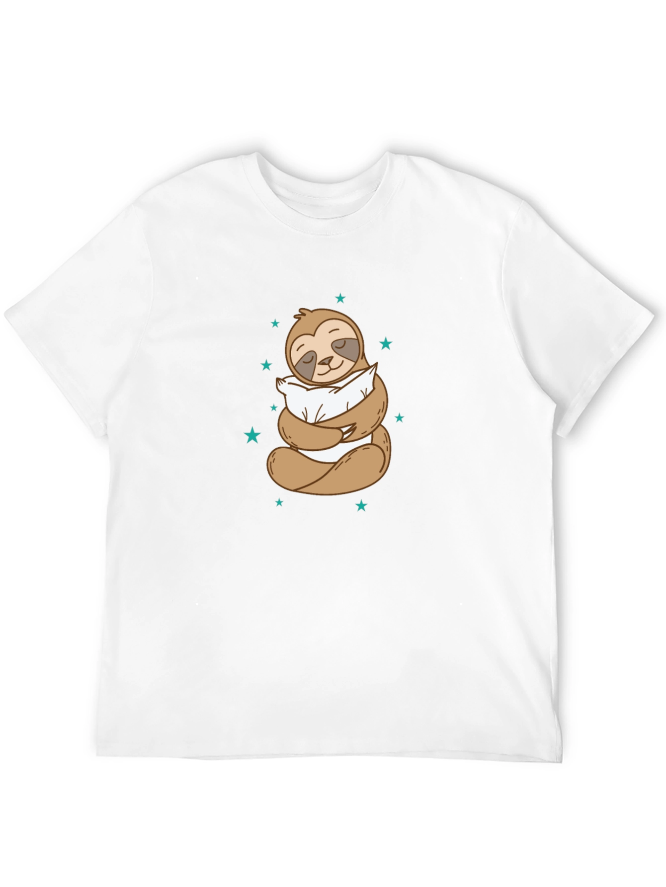 Sloth Hugging Pillow Graphic Black T-Shirt