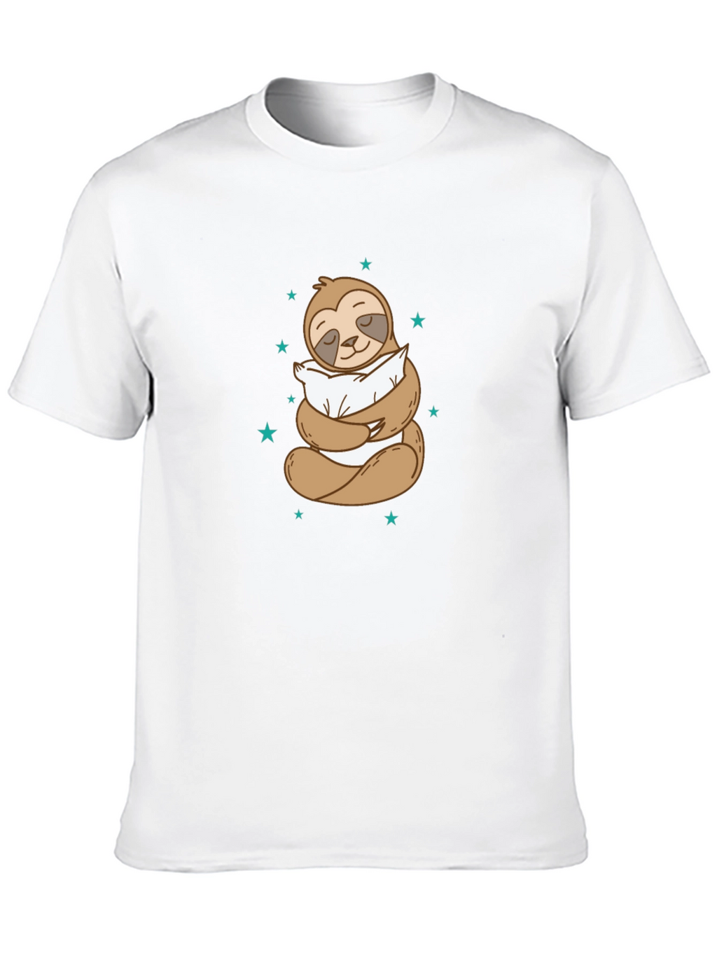Sloth Hugging Pillow Graphic Black T-Shirt