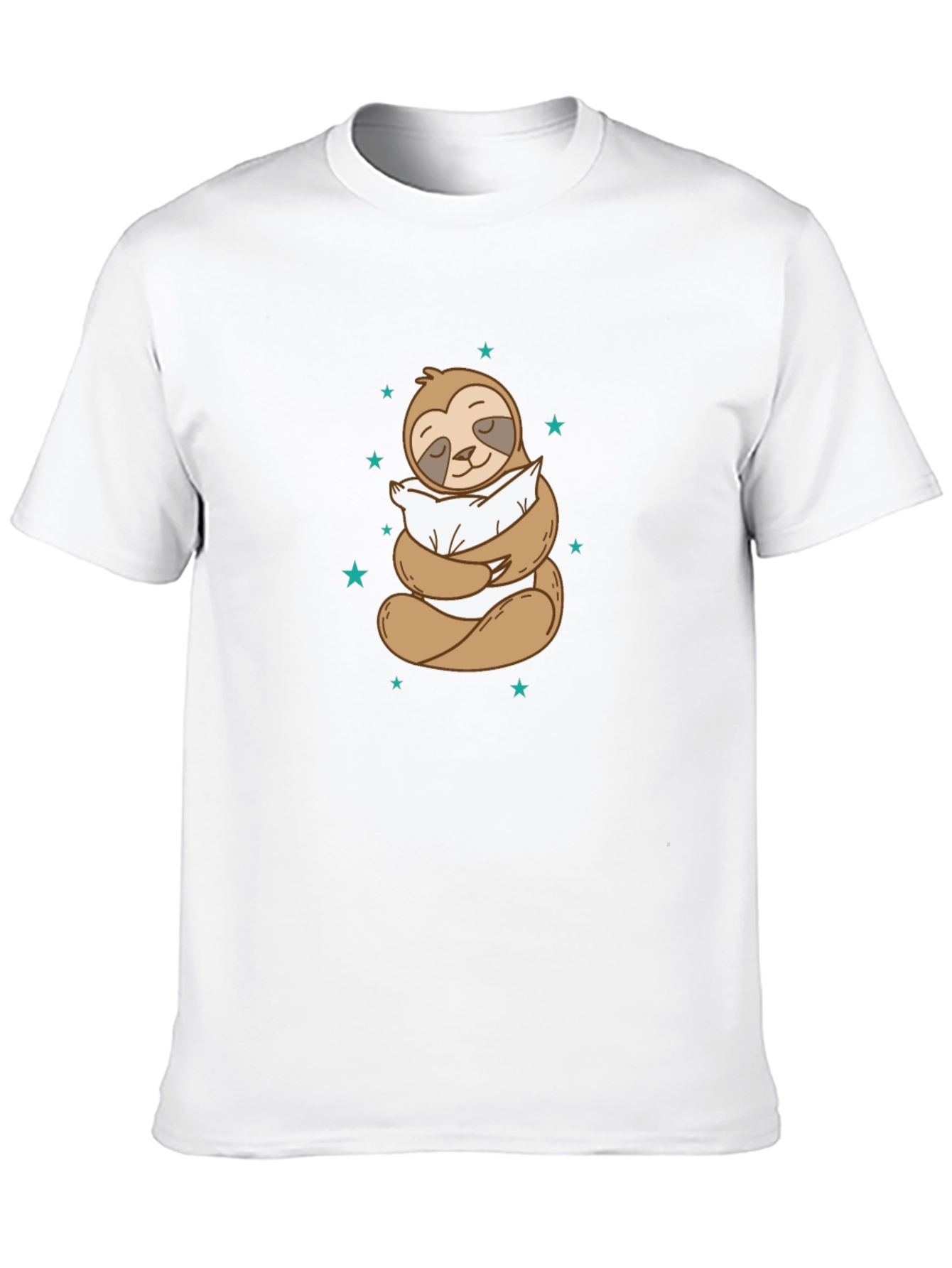 Sloth Hugging Pillow Graphic Black T-Shirt
