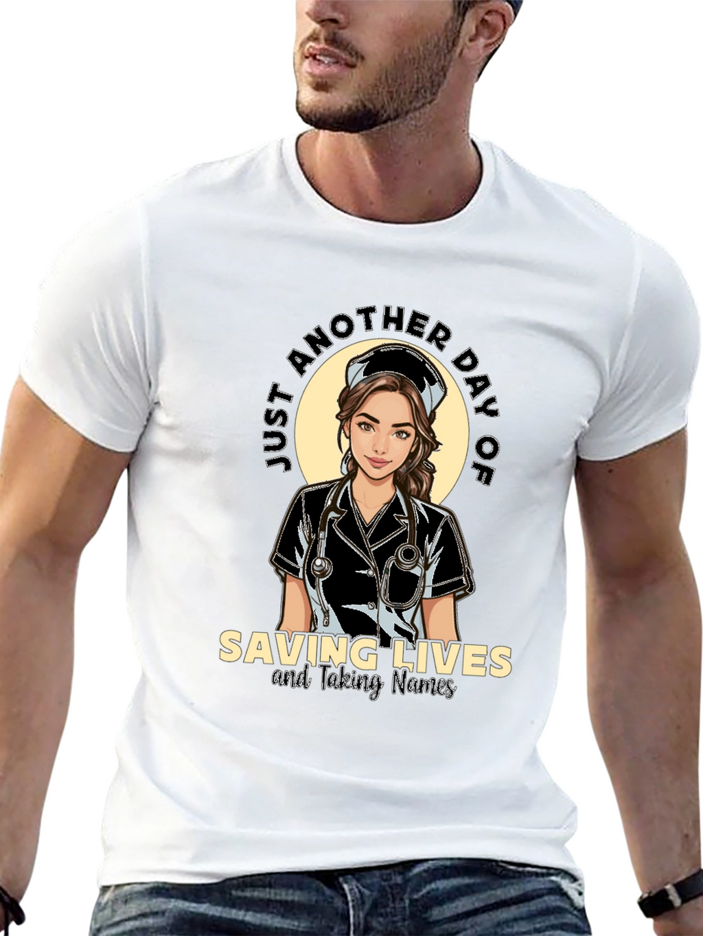 Saving Lives Nurse T-Shirt - Black Cotton Tee