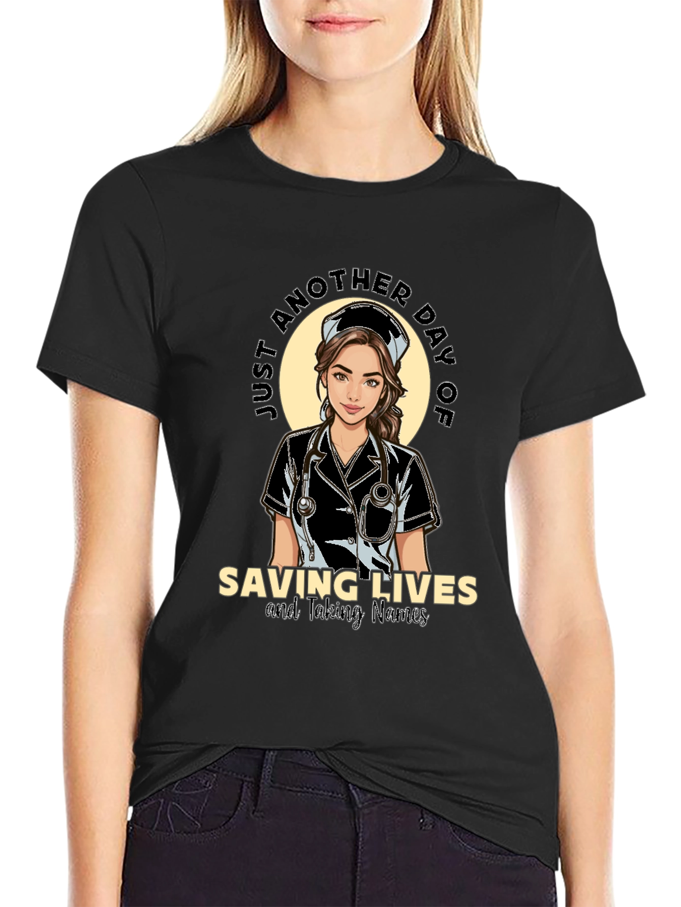 Saving Lives Nurse T-Shirt - Black Cotton Tee