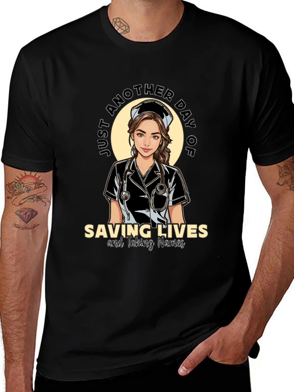 Saving Lives Nurse T-Shirt - Black Cotton Tee