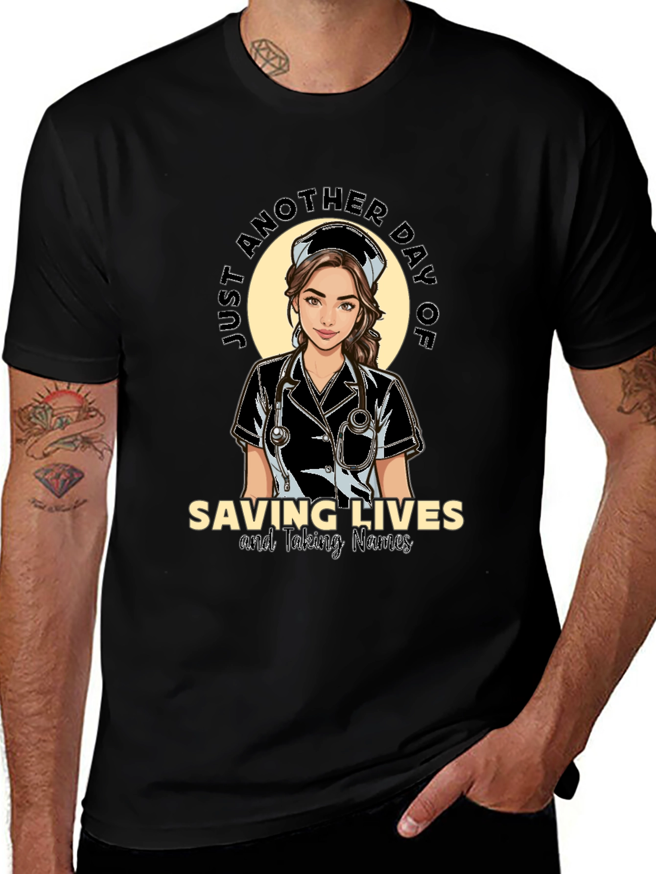 Saving Lives Nurse T-Shirt - Black Cotton Tee