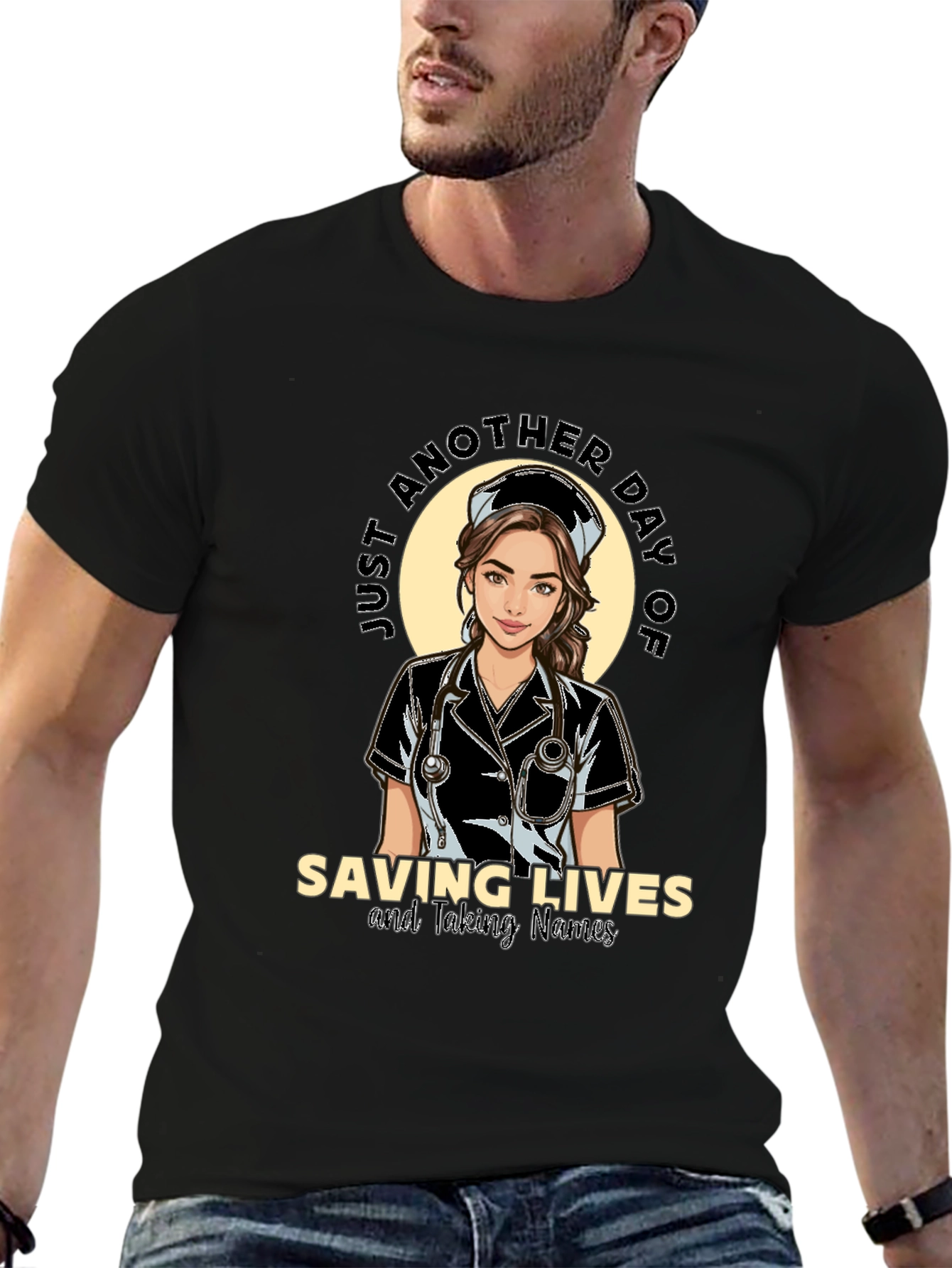 Saving Lives Nurse T-Shirt - Black Cotton Tee