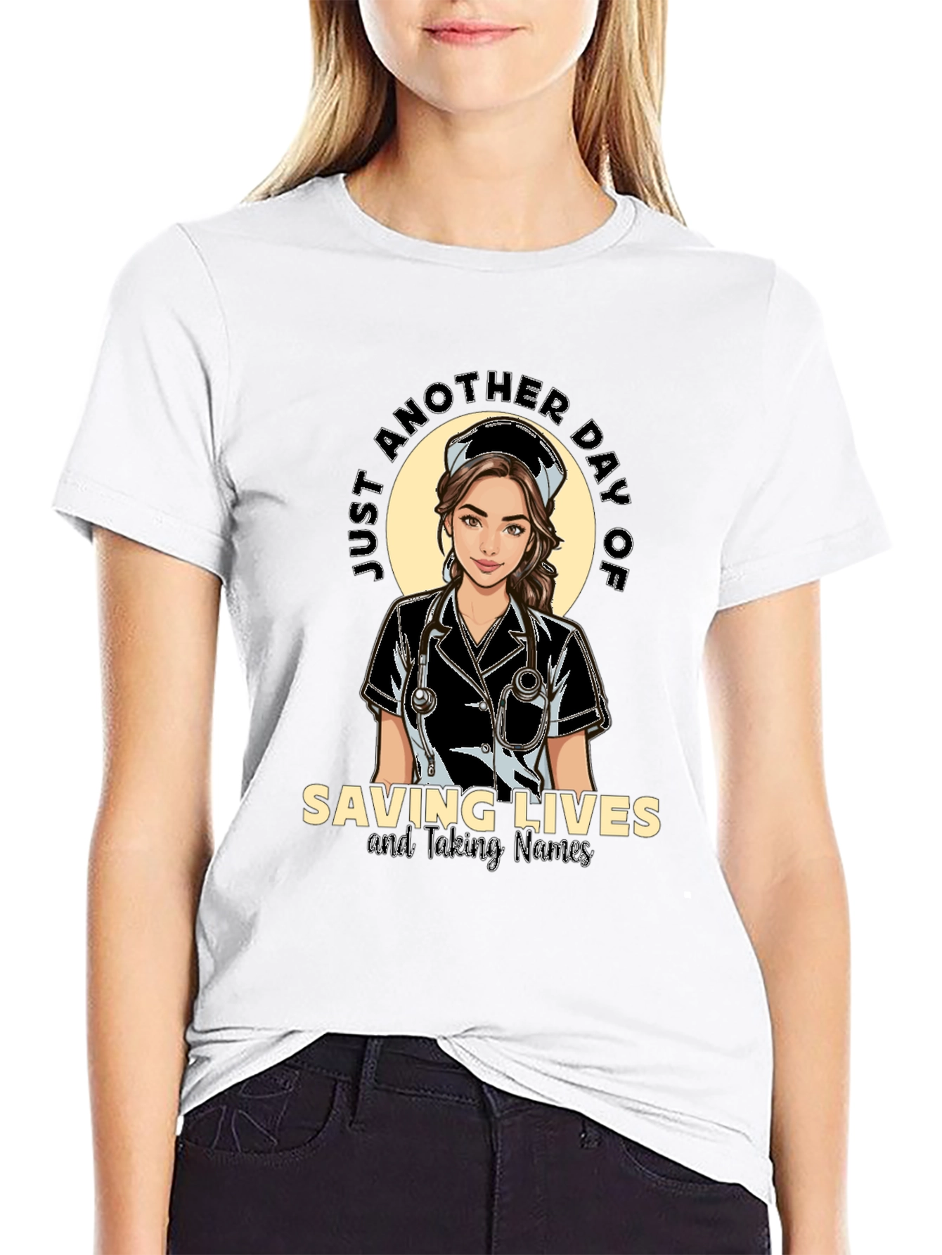 Saving Lives Nurse T-Shirt - Black Cotton Tee