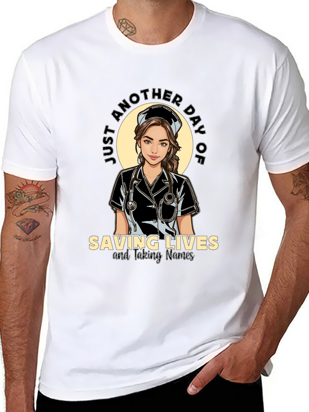 Saving Lives Nurse T-Shirt - Black Cotton Tee