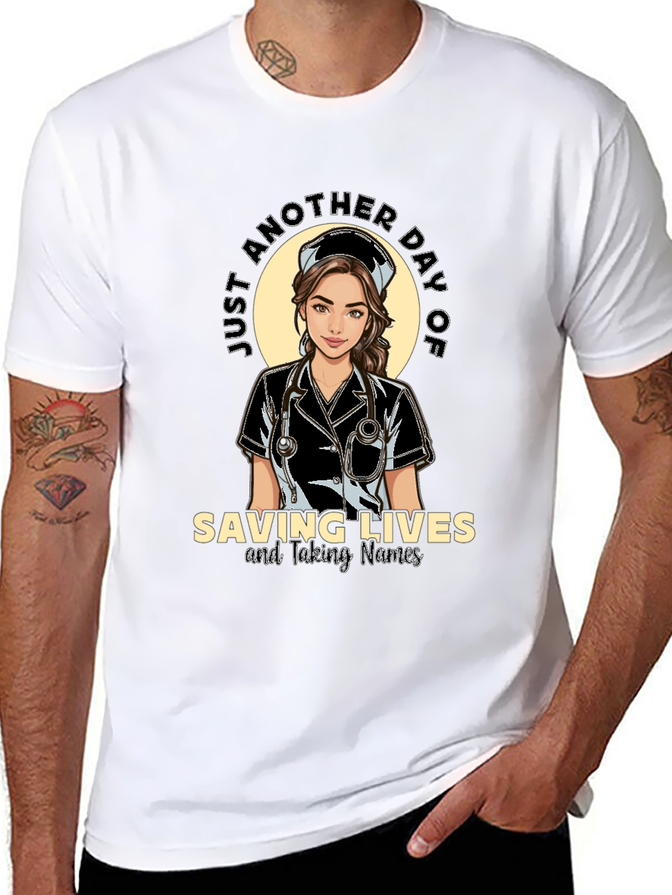 Saving Lives Nurse T-Shirt - Black Cotton Tee