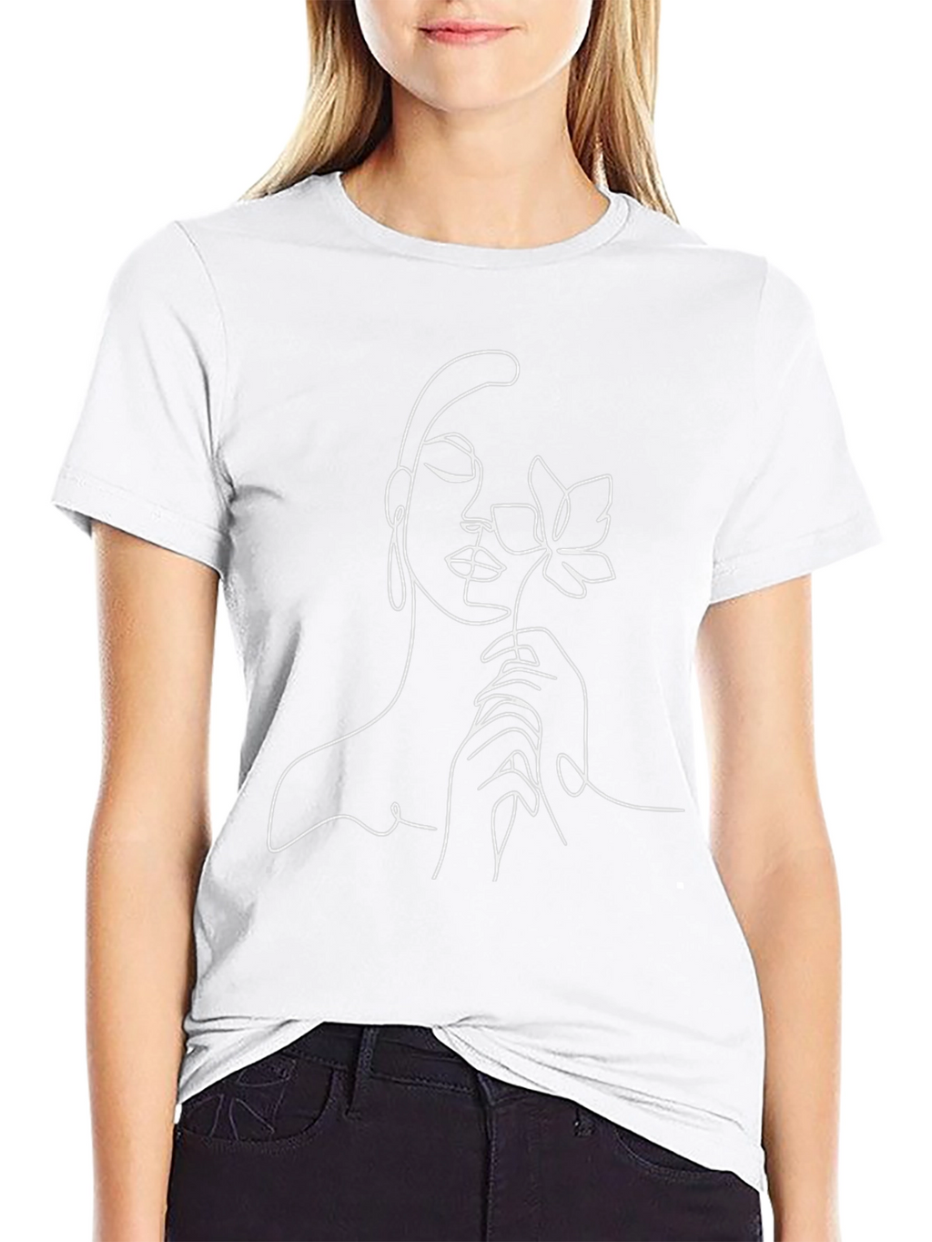 Minimalist Woman & Flower Line Art T-Shirt