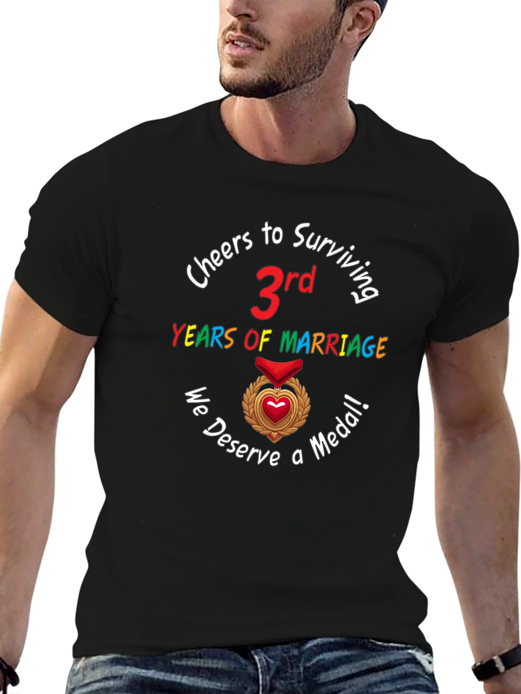 Cheers to 3rd Marriage Anniversary Medal T-Shirt