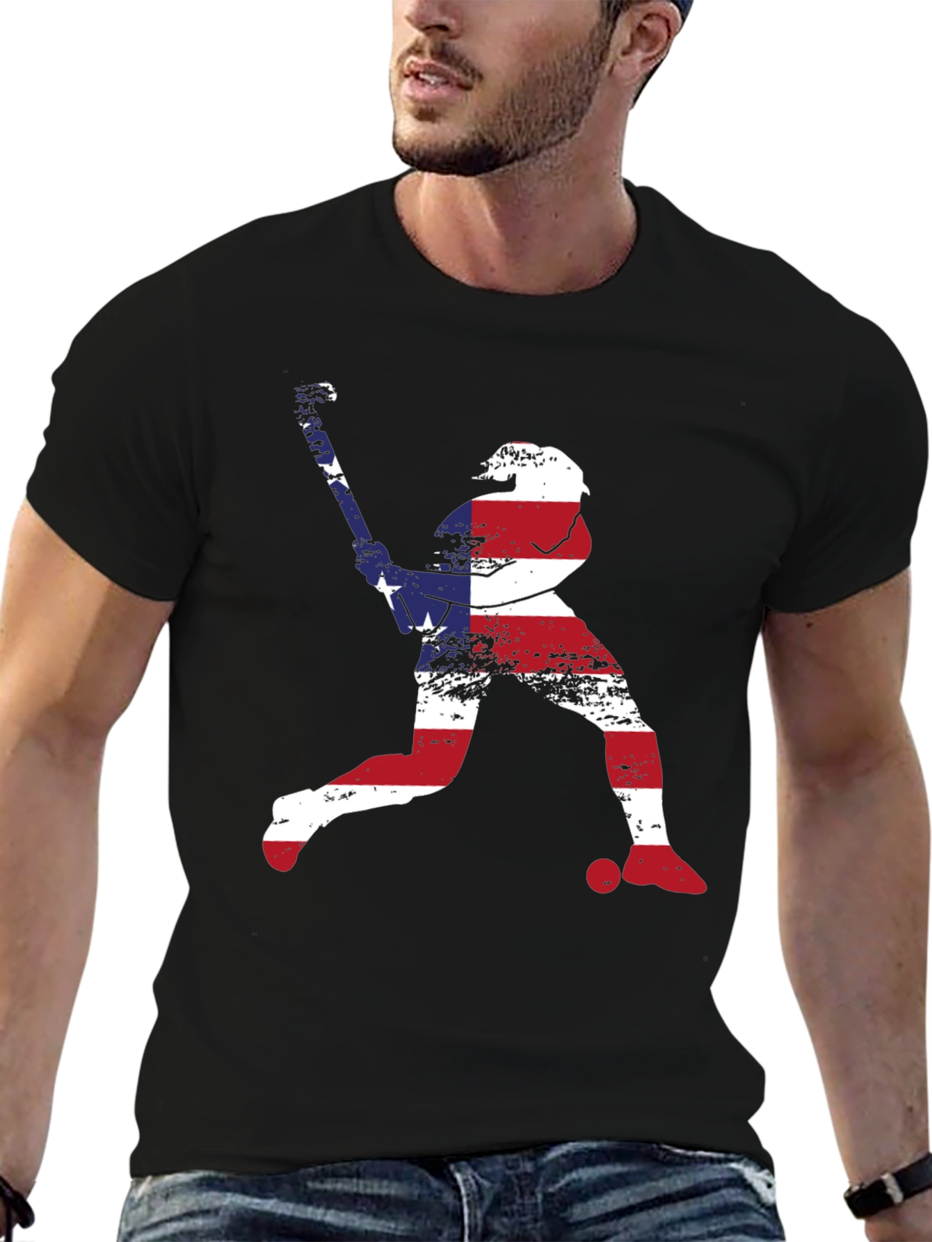 American Flag Baseball Player Graphic T-Shirt