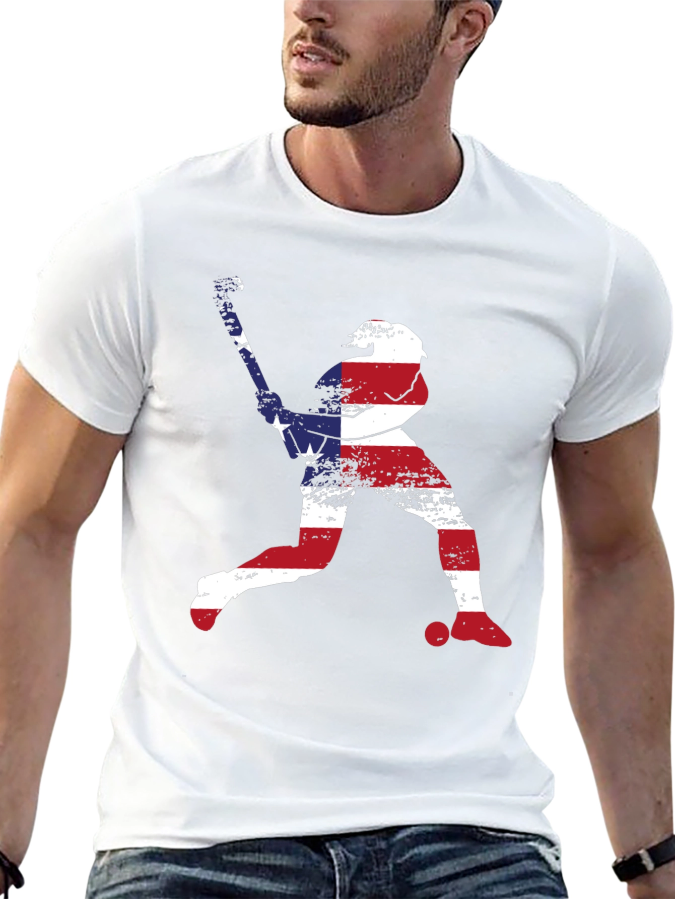 American Flag Baseball Player Graphic T-Shirt